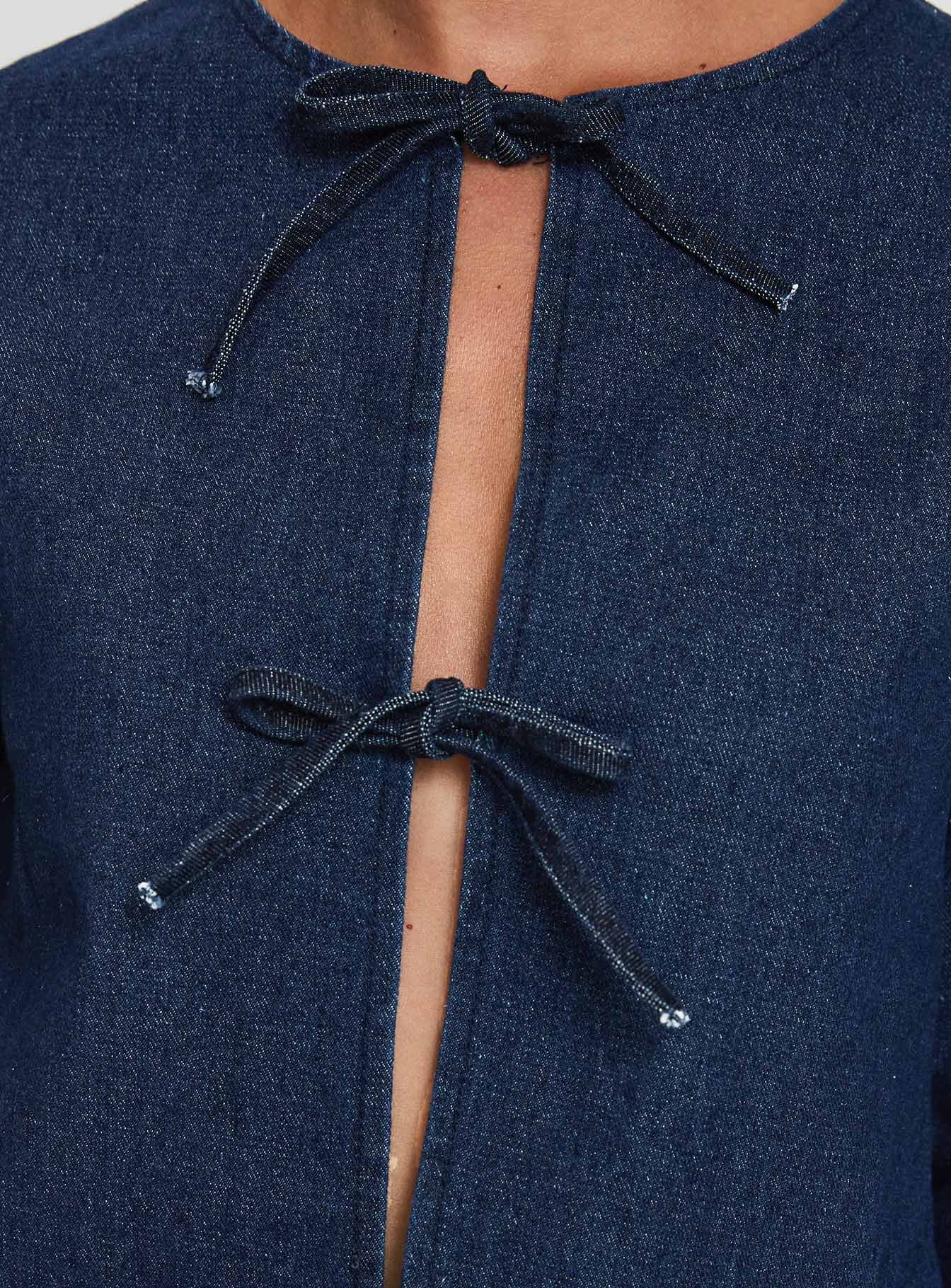 Never Alone Tie Detail Jacket Denim - Image 6