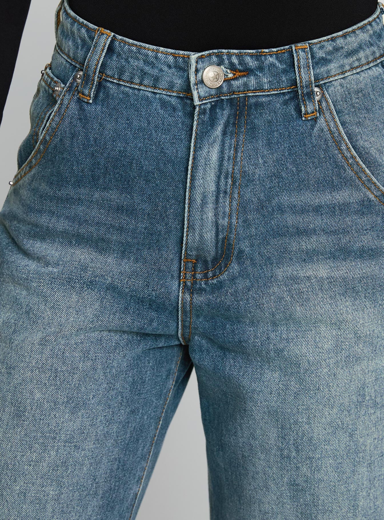 Sacramento High Rise Straight Leg Jeans Mid Blue Denim - Image 6