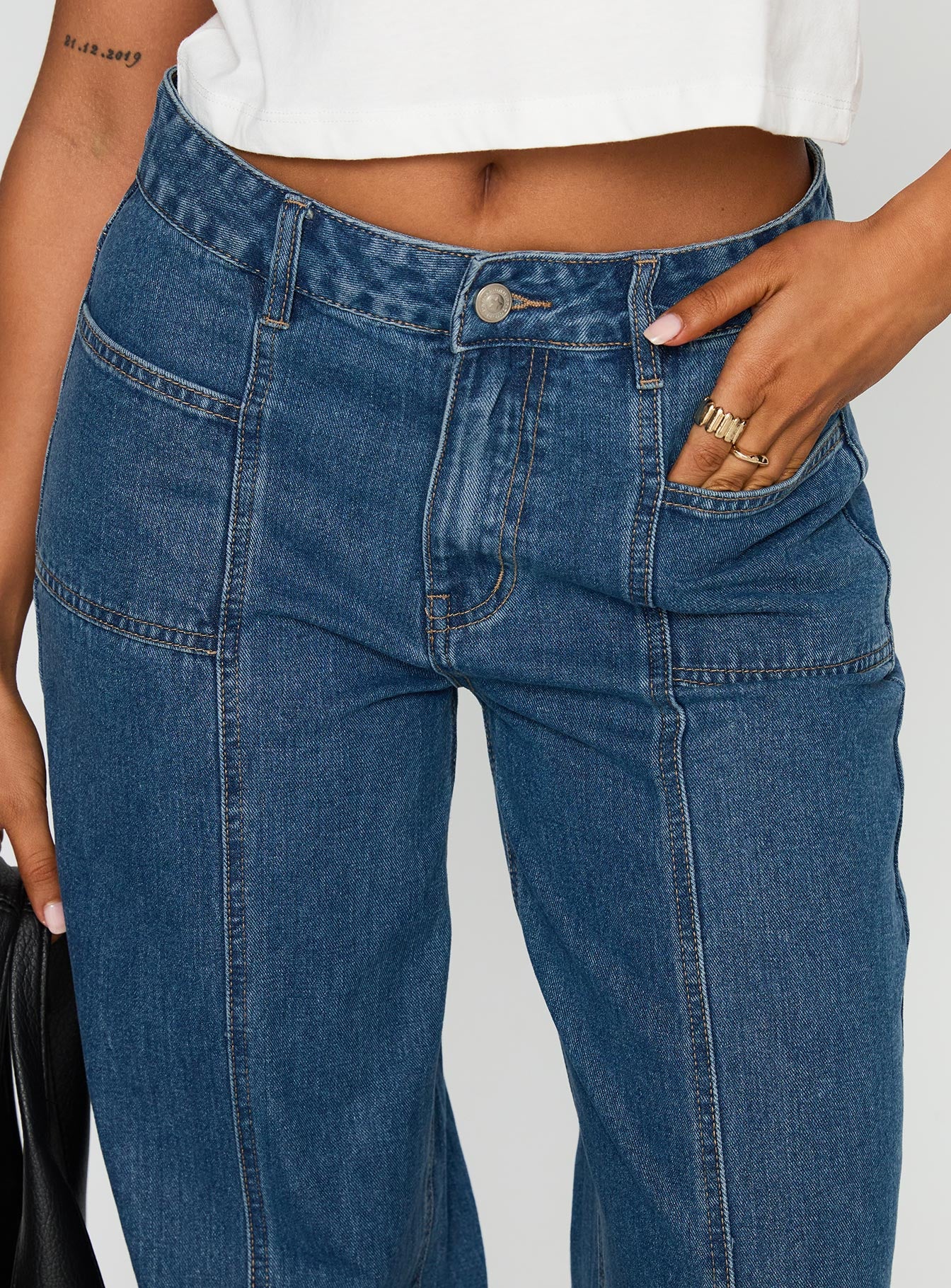 Taji Mid Rise Wide Leg Jeans Dark Blue - Image 6