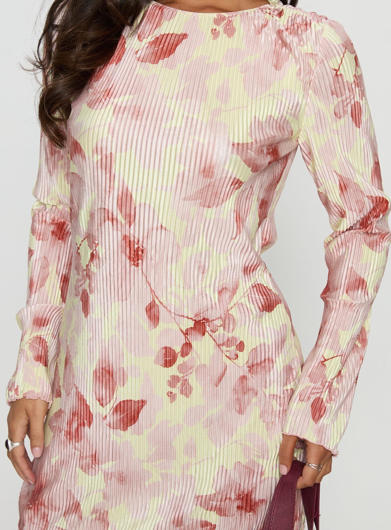 Odelie Long Sleeve Plisse Mini Dress Multi Floral - Image 5