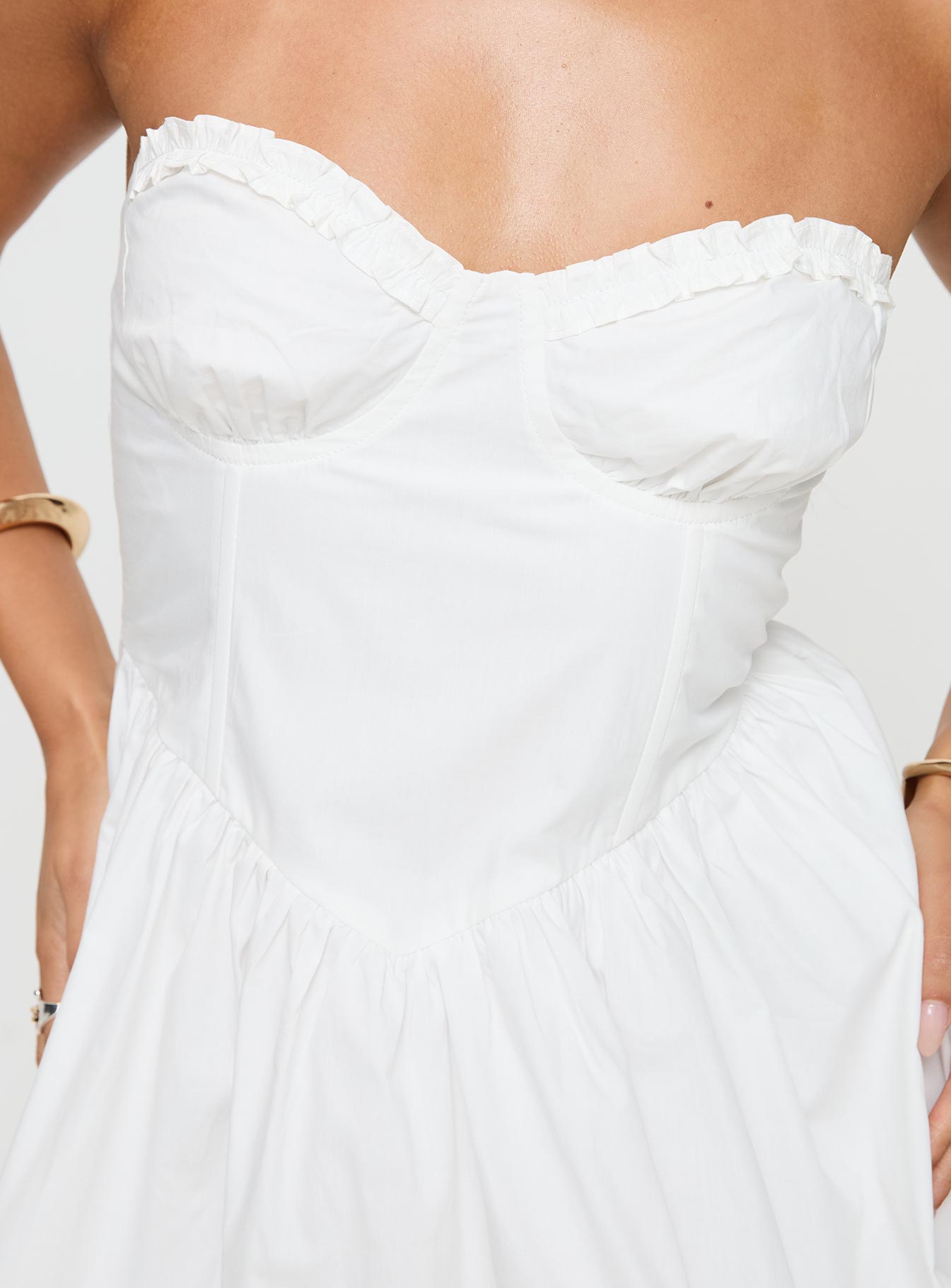 Zafira Frill Strapless Bubble Hem Mini Dress White - Image 6