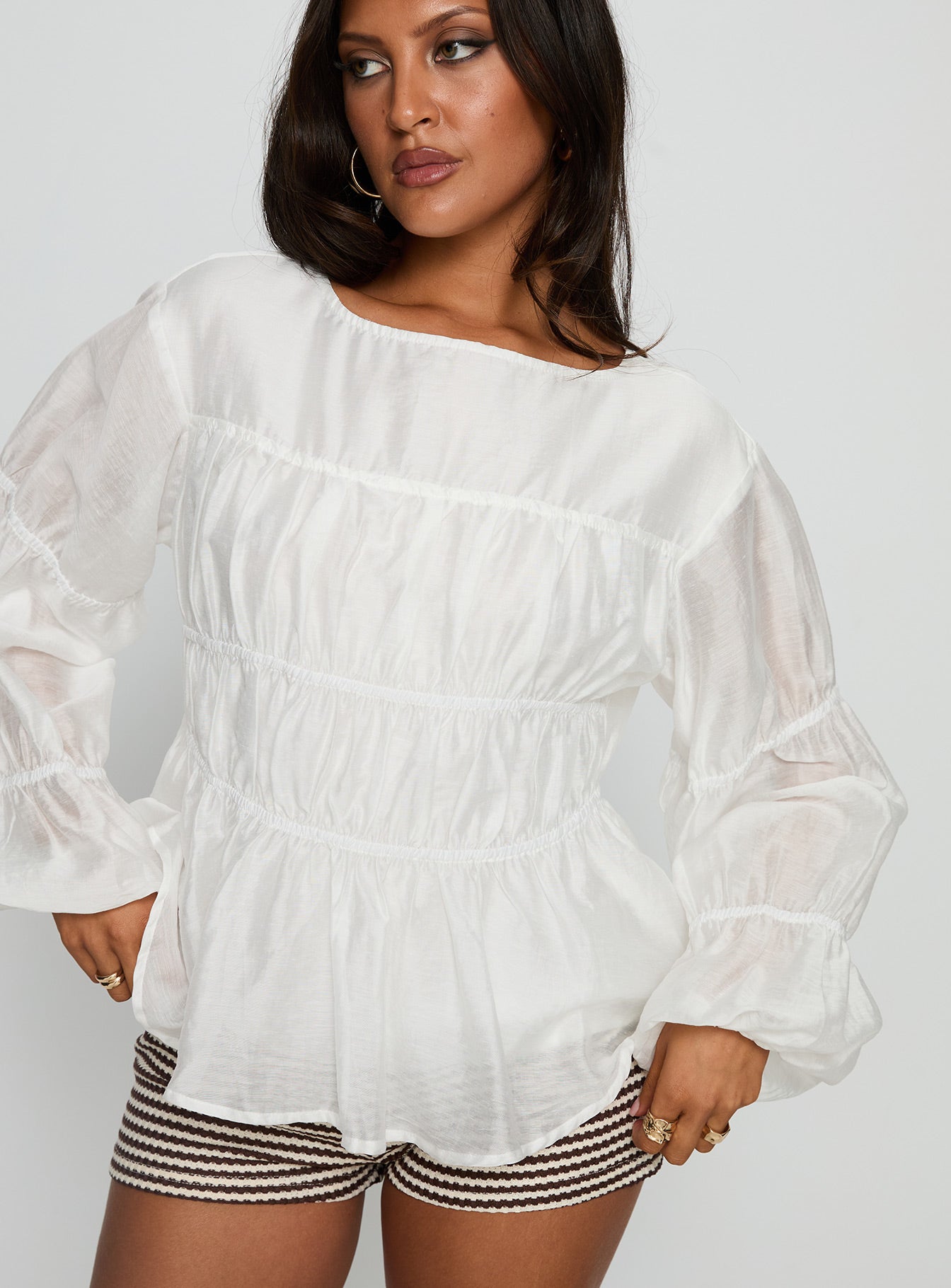 Xamira Ruched Long Sleeve Top White - Image 6