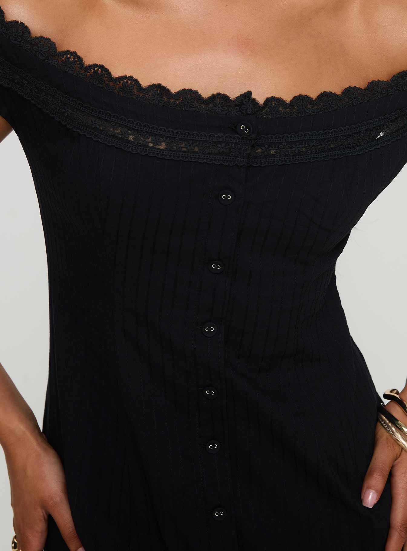 Mirrorball Off The Shoulder Mini Dress Black - Image 5