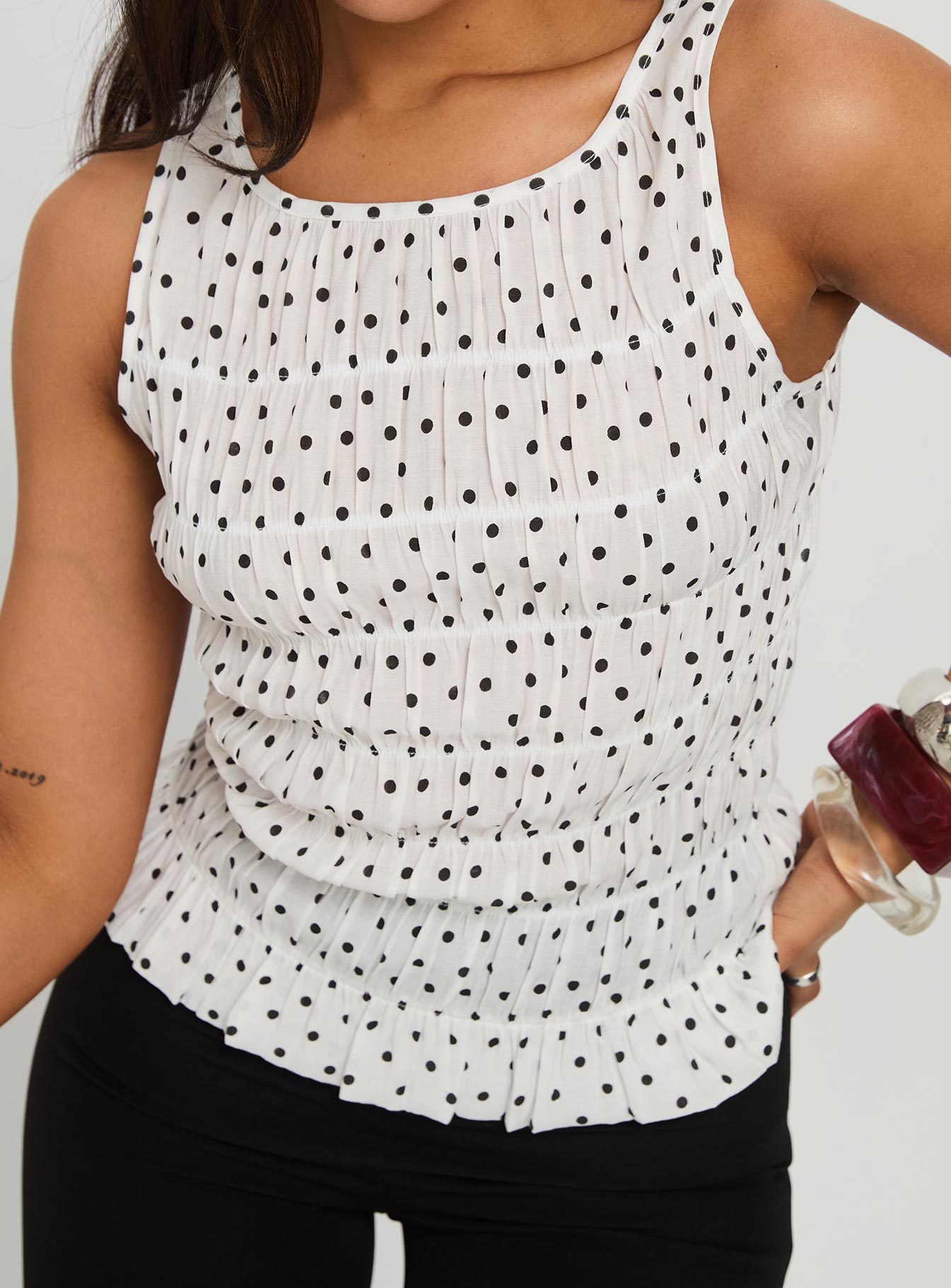 Marleene Shirred Top White Polka - Image 6