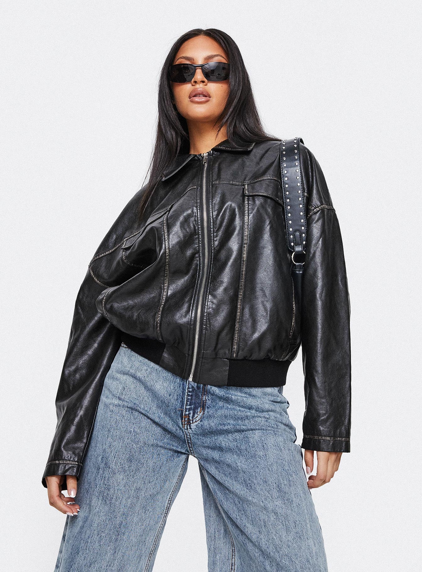 Tanza Faux Leather Jacket Washed Black - Image 7