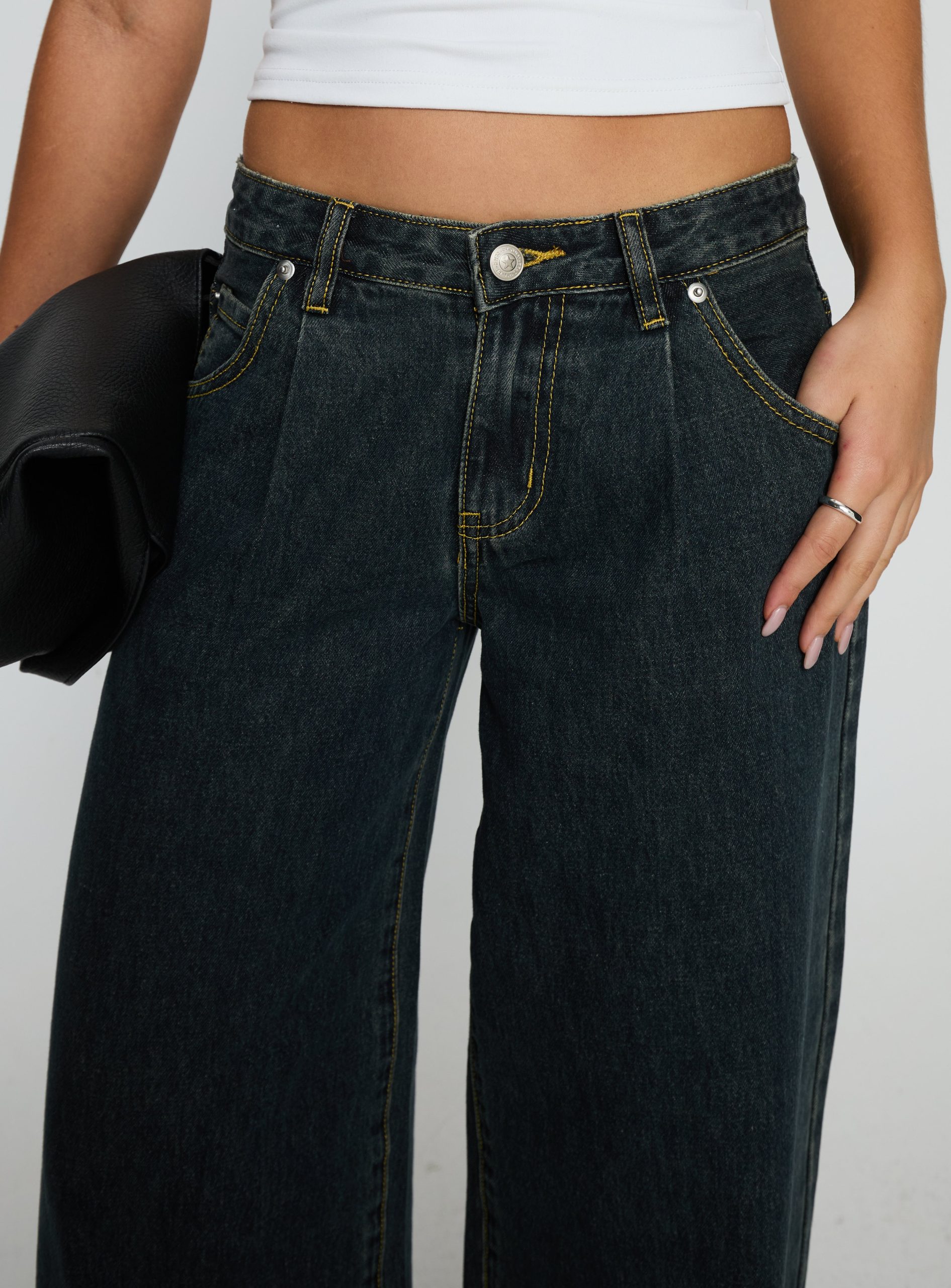Supercut Low Rise Baggy Pleat Jeans Grunge Wash - Image 6