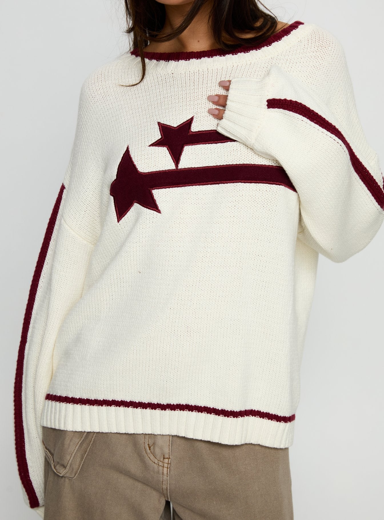 Star Track Graphic Jumper Cream / Red - Image 6