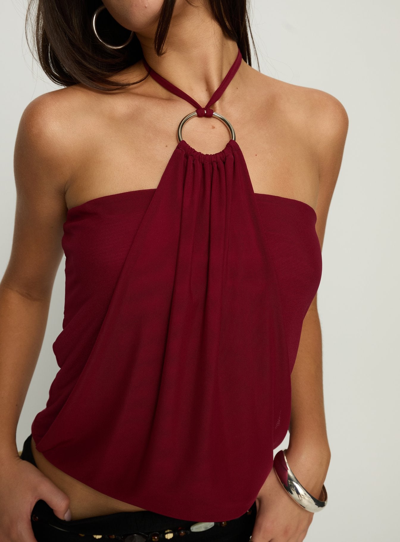 Hedlea Draped Ring Detail Top Wine - Image 6