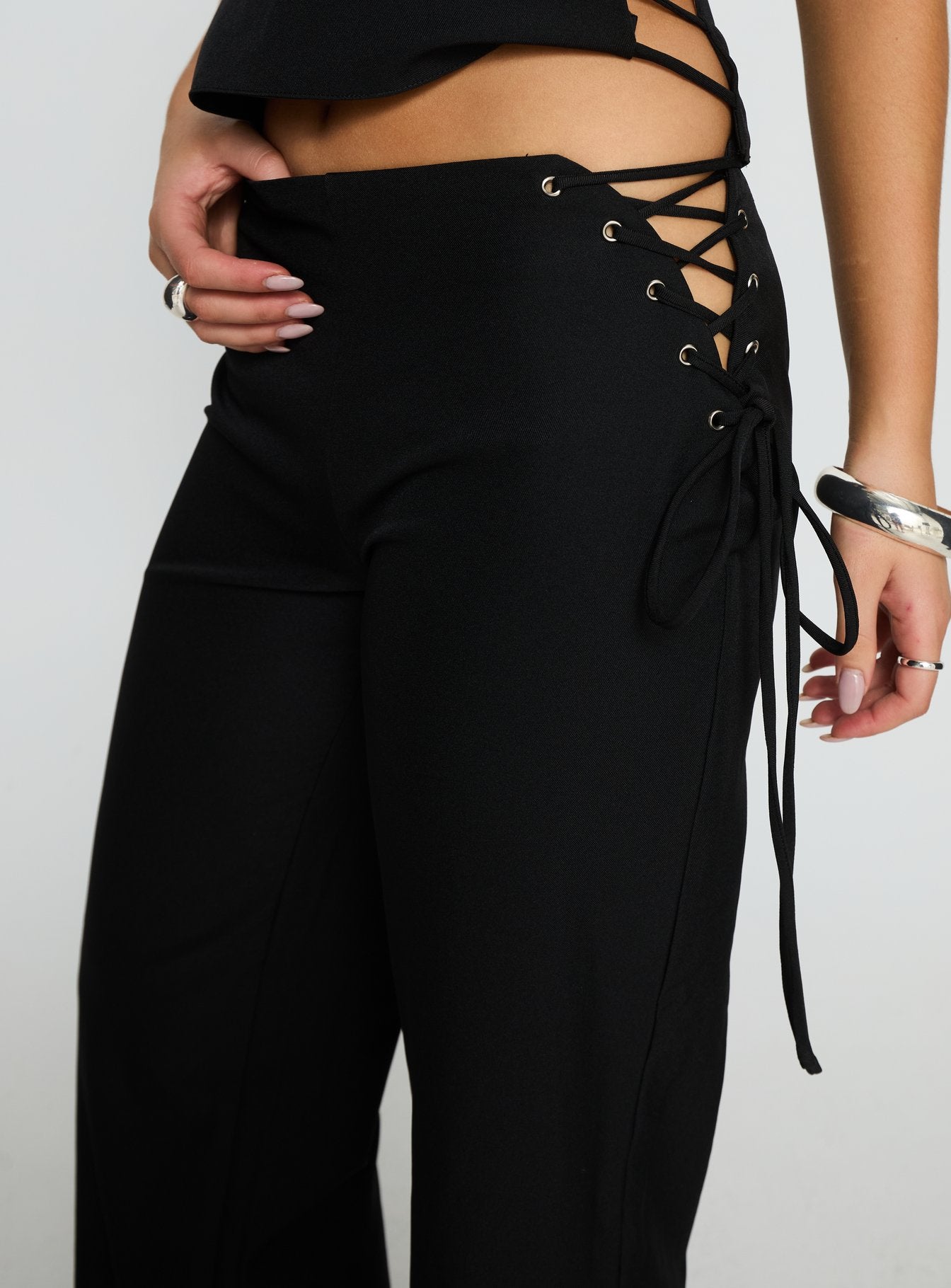 Riane Lace Up Pants Black - Image 6