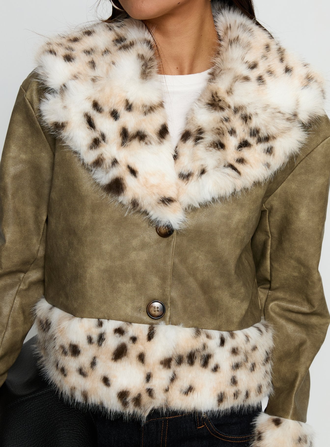 Hiraya Faux Fur Trim Jacket Vintage Green - Image 6