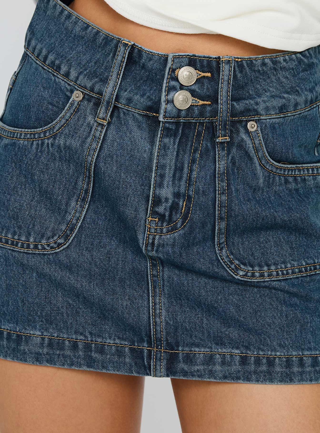 Pitcher Denim Mini Skirt Mid Blue Wash - Image 6