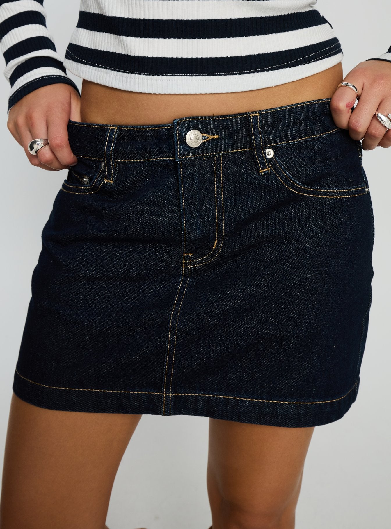 Nickei Denim Mini Skirt Raw Dark Wash - Image 6