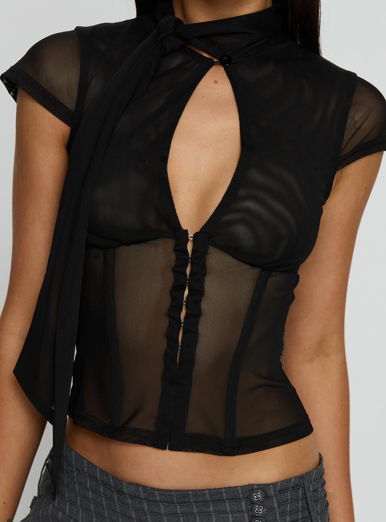Anistasia Mesh Keyhole Corset Top Black - Image 6