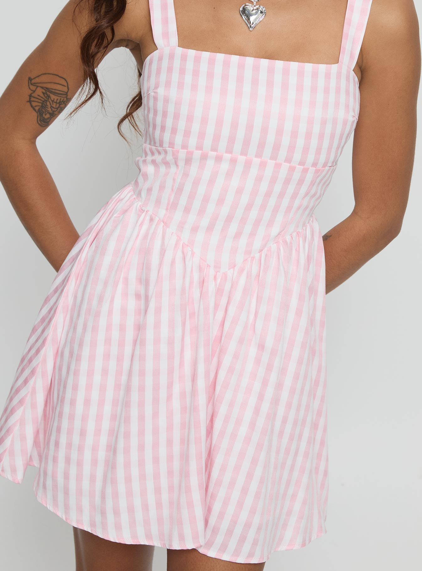 Yoselyn Pleat Mini Dress Pink Check - Image 5