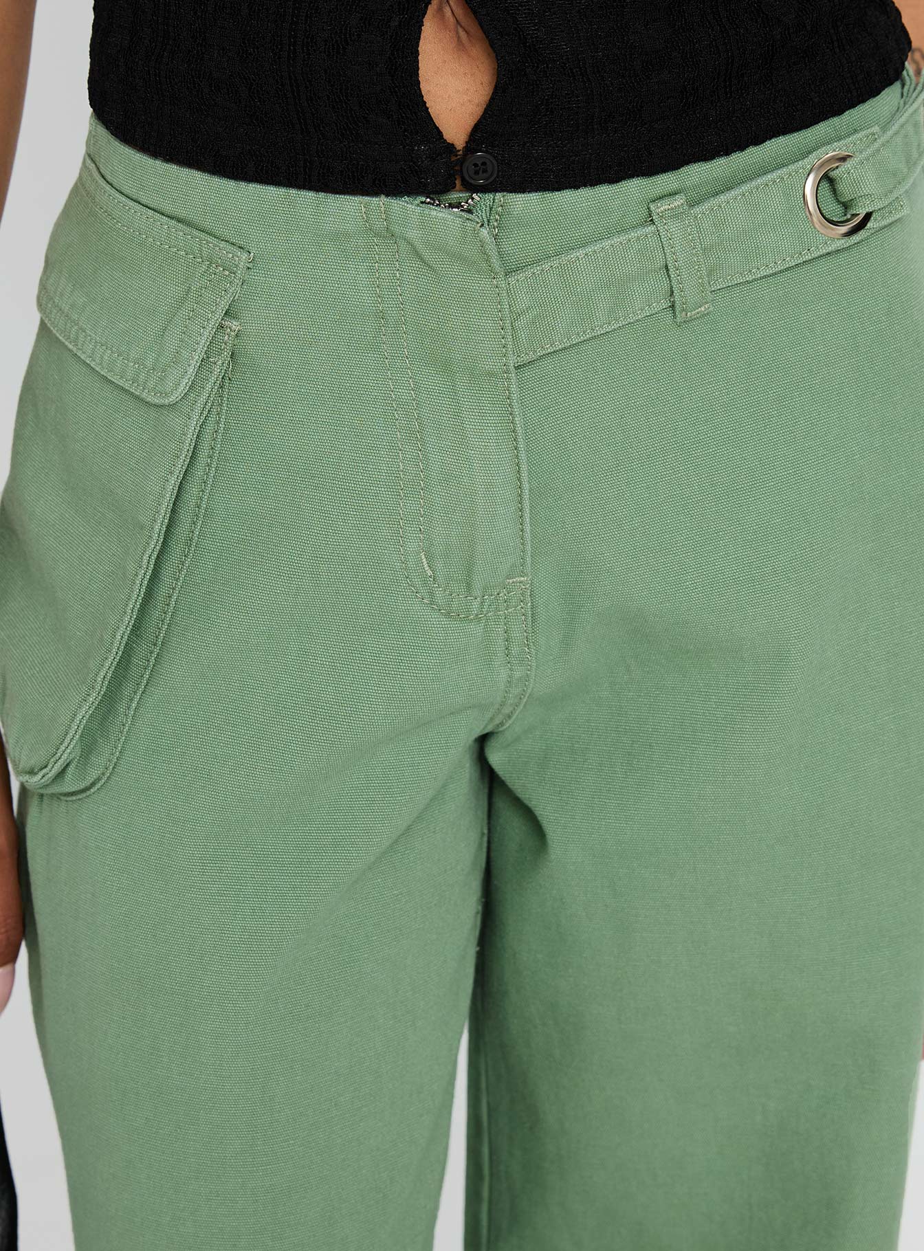 Mercadi Mid Rise Straight Leg Cargo Jeans Green - Image 5