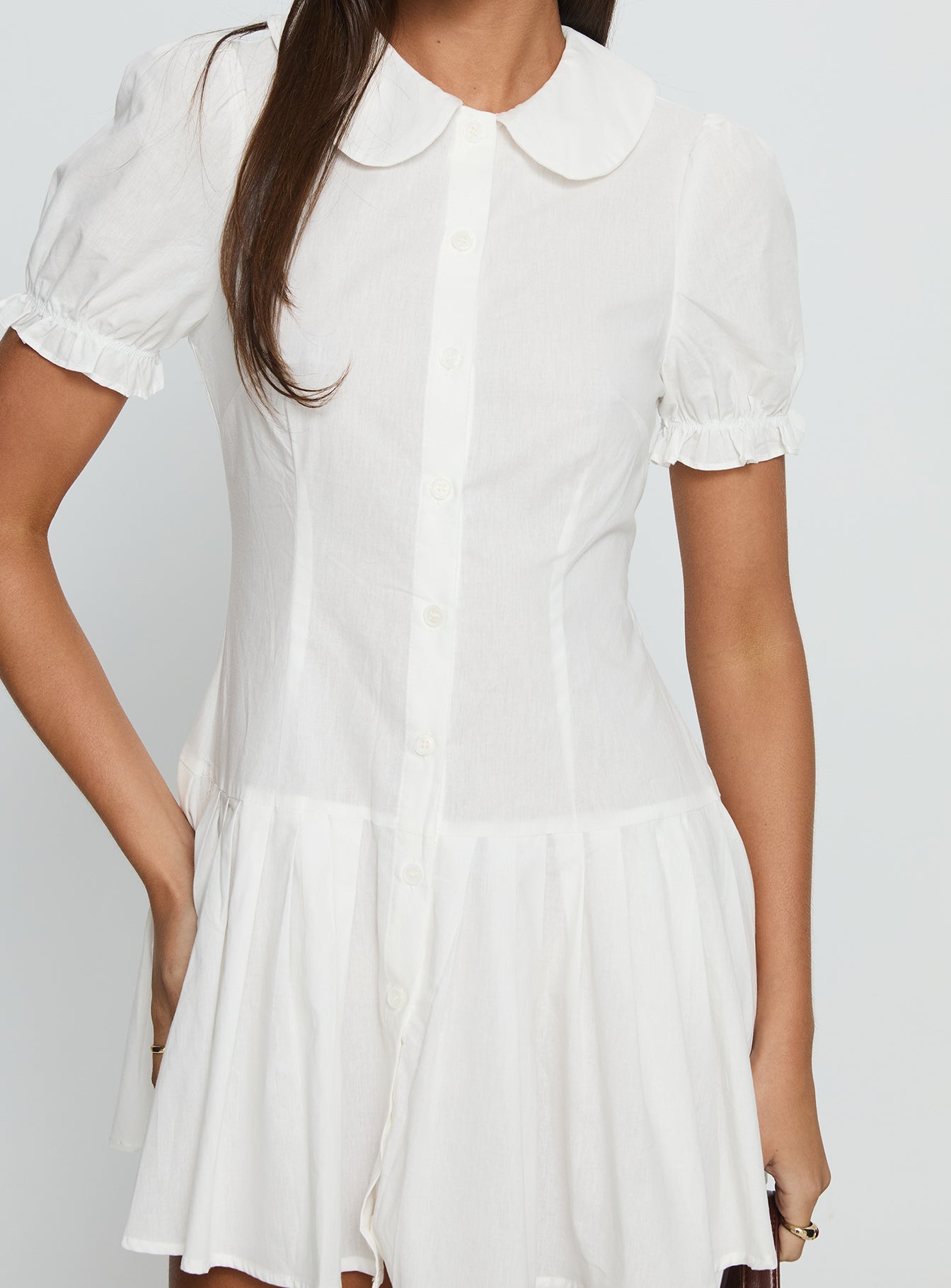 Lisette Pleat Mini Dress White - Image 6