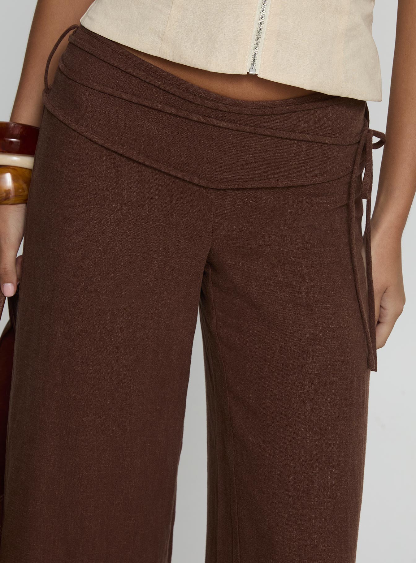 Silver Moon Linen Blend Tie Pants Brown - Image 6
