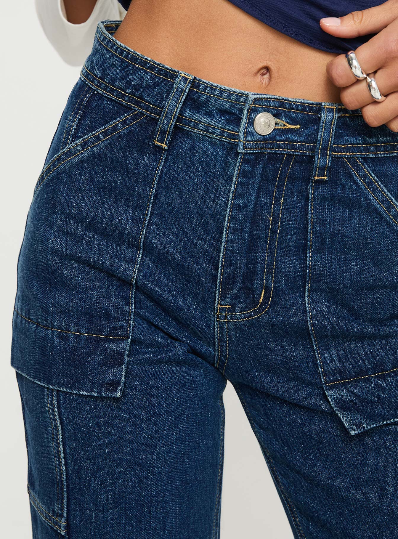 Chad High Rise Wide Leg Cargo Jeans Dark Wash Denim - Image 6