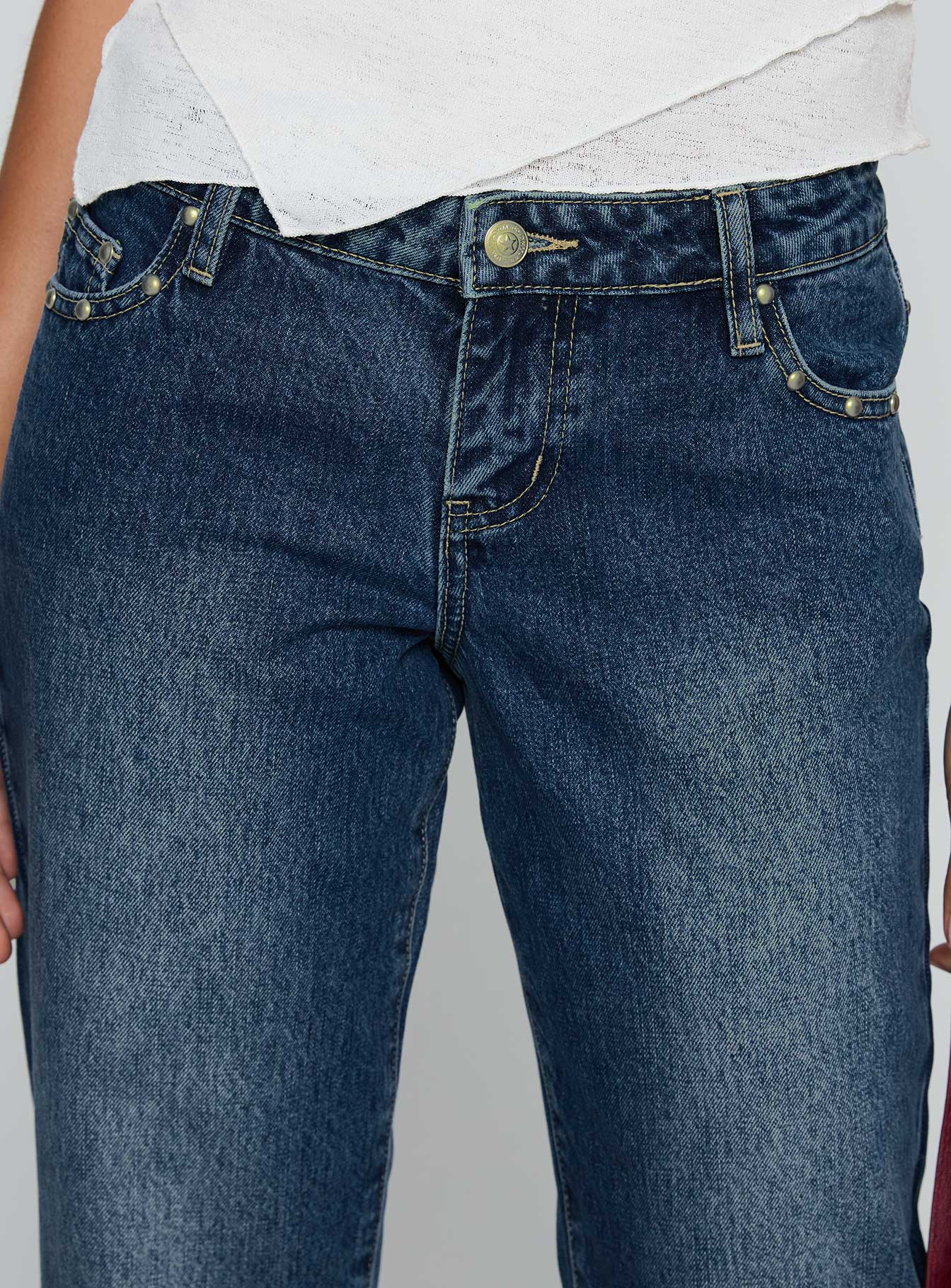 So Dazzling Studded Low Rise Straight Leg Jeans Dark Wash - Image 6