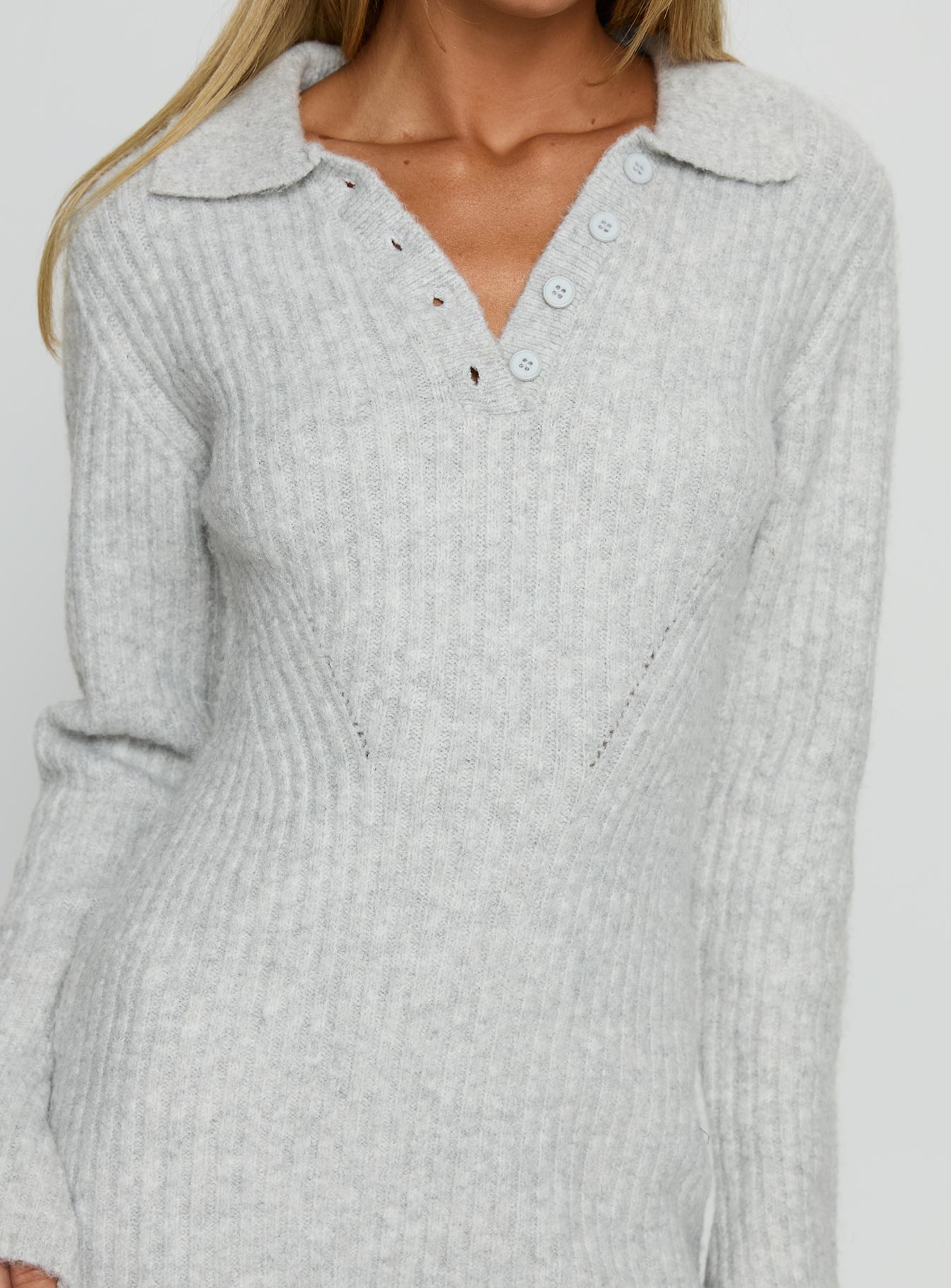 Naloma Knit Long Sleeve Mini Dress Grey Marle - Image 5