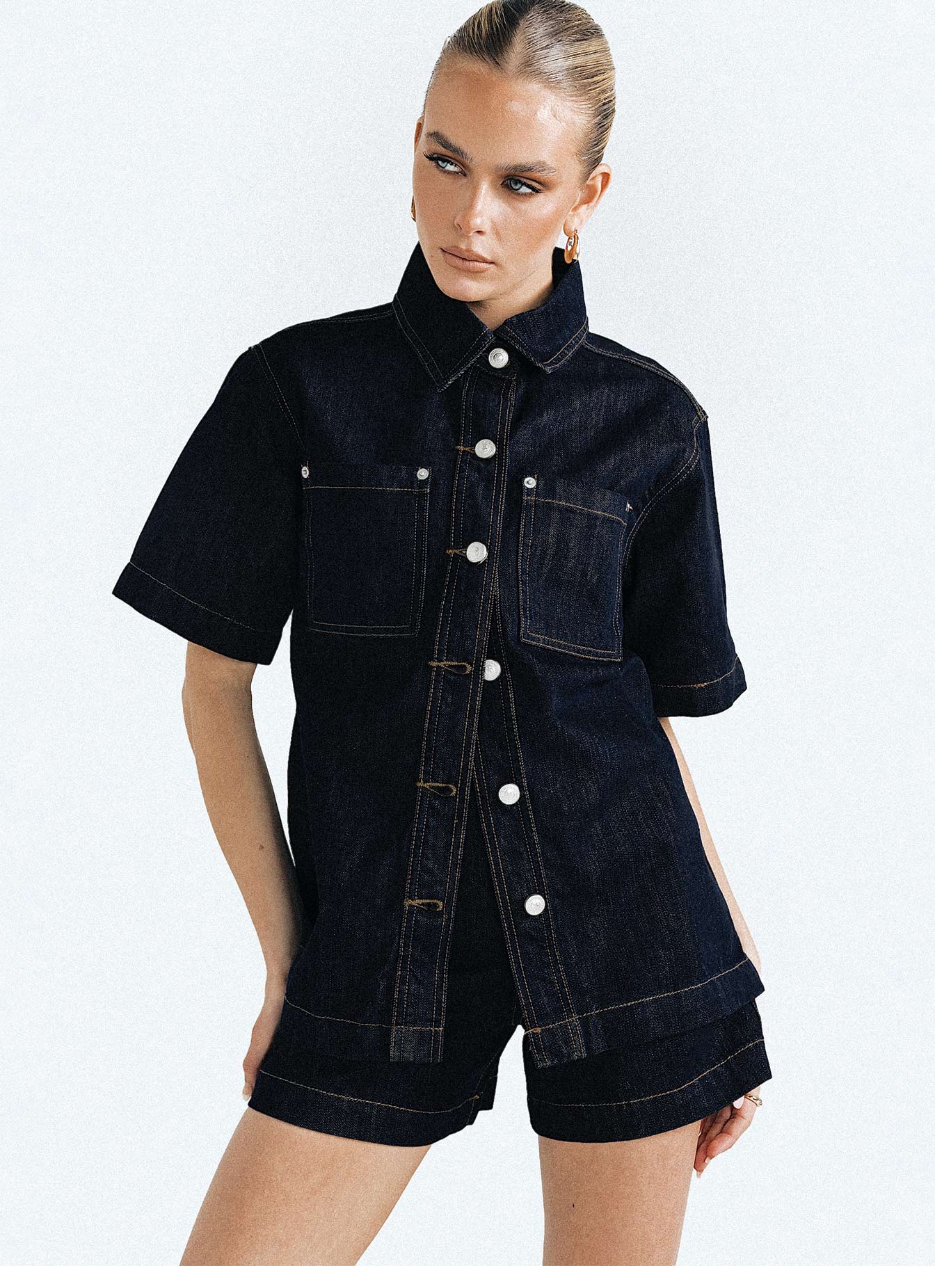 Whitaker Short Sleeve Shacket Dark Denim - Image 6