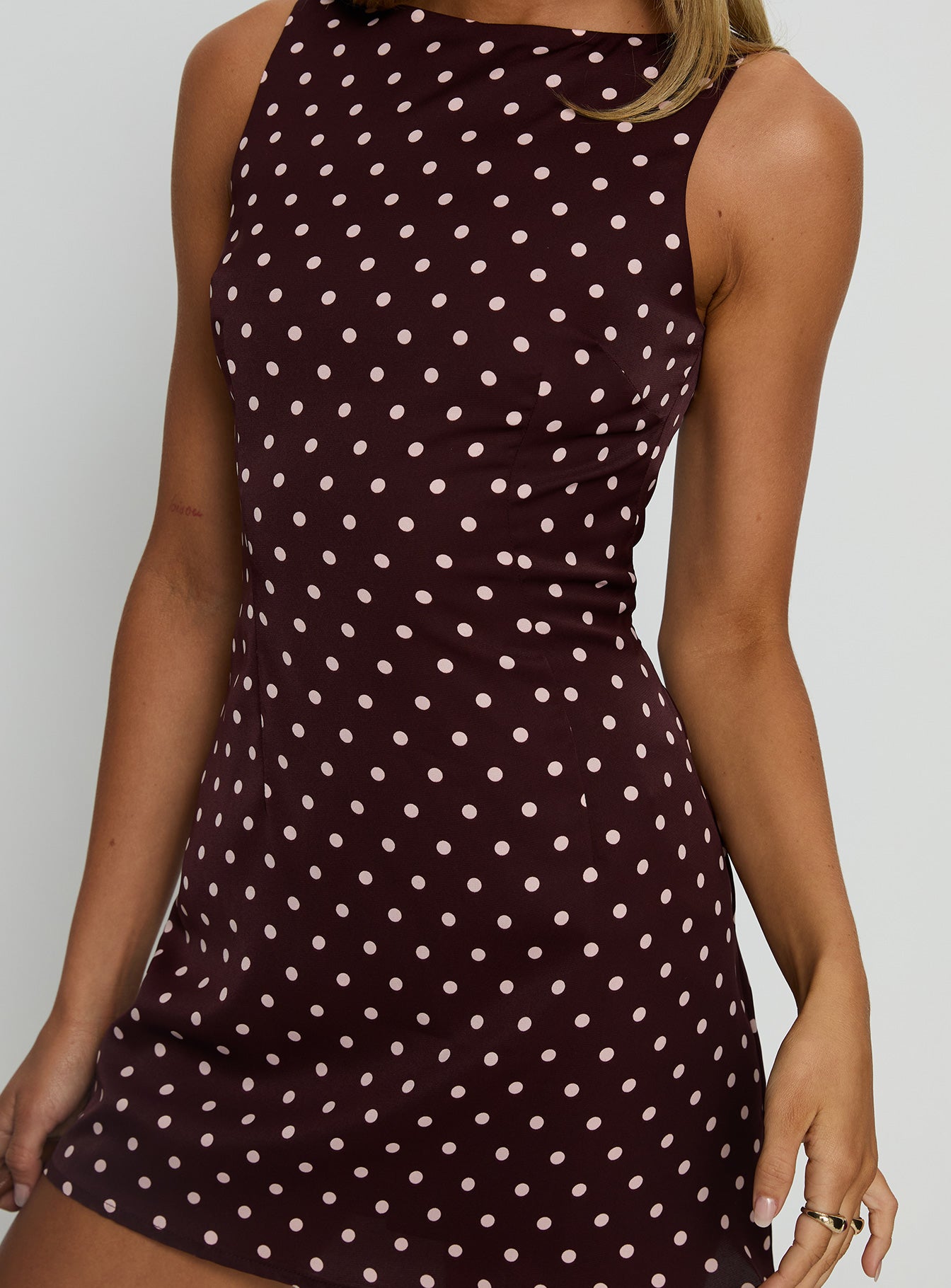 Kherin Boat Neck Romper Wine Polka - Image 6