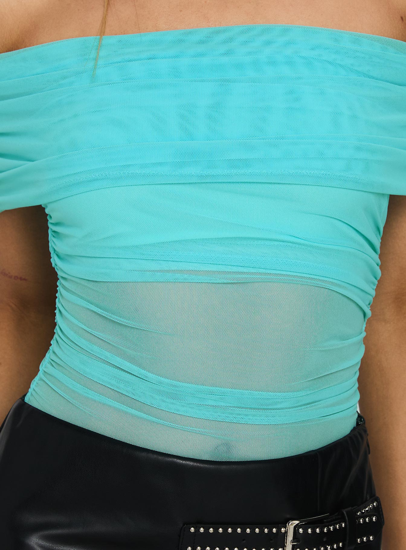 Dreamscapes Off Shoulder Mesh Bodysuit Blue - Image 5