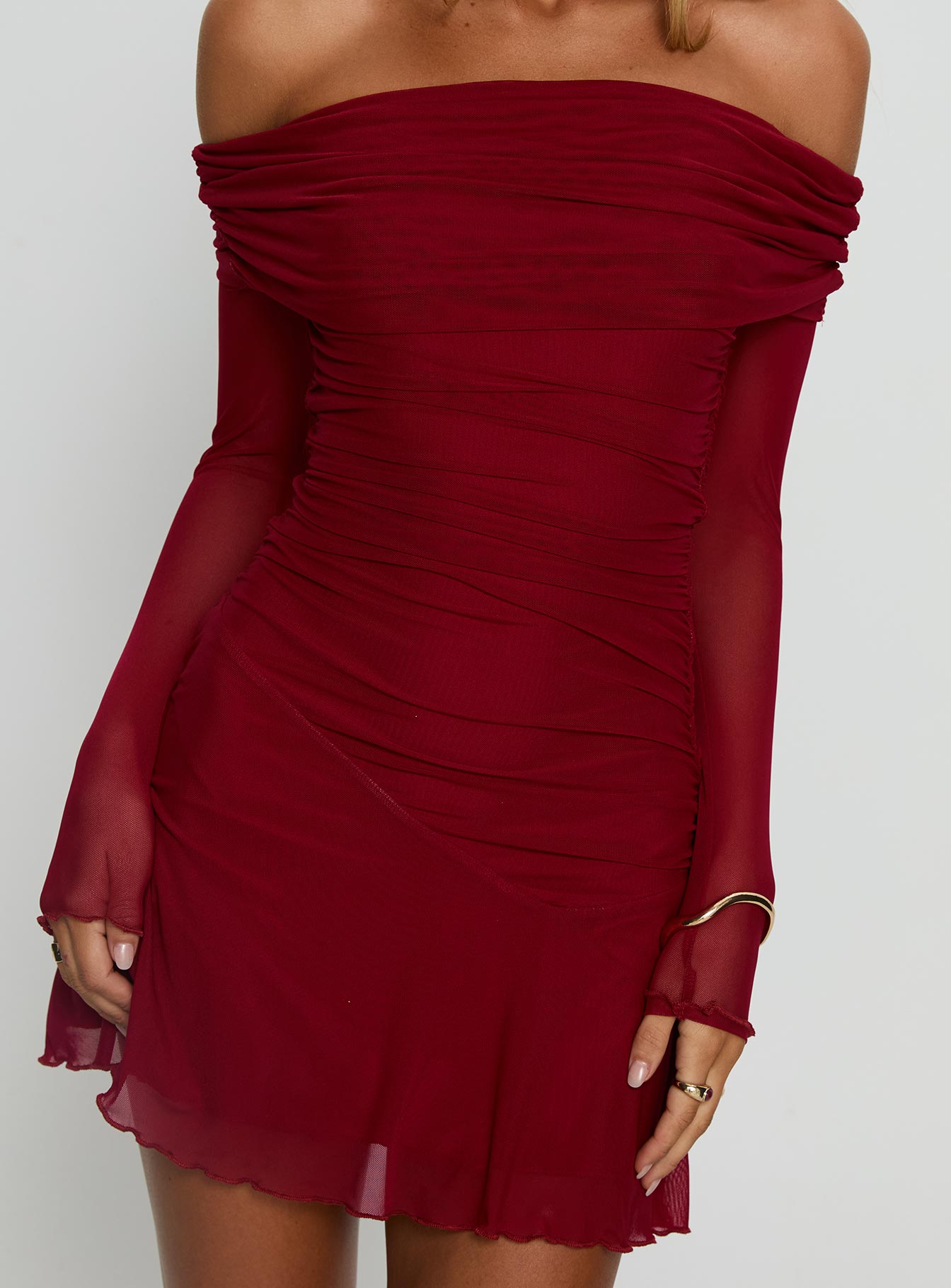 Koki Long Sleeve Off Shoulder Mini Dress Red - Image 5