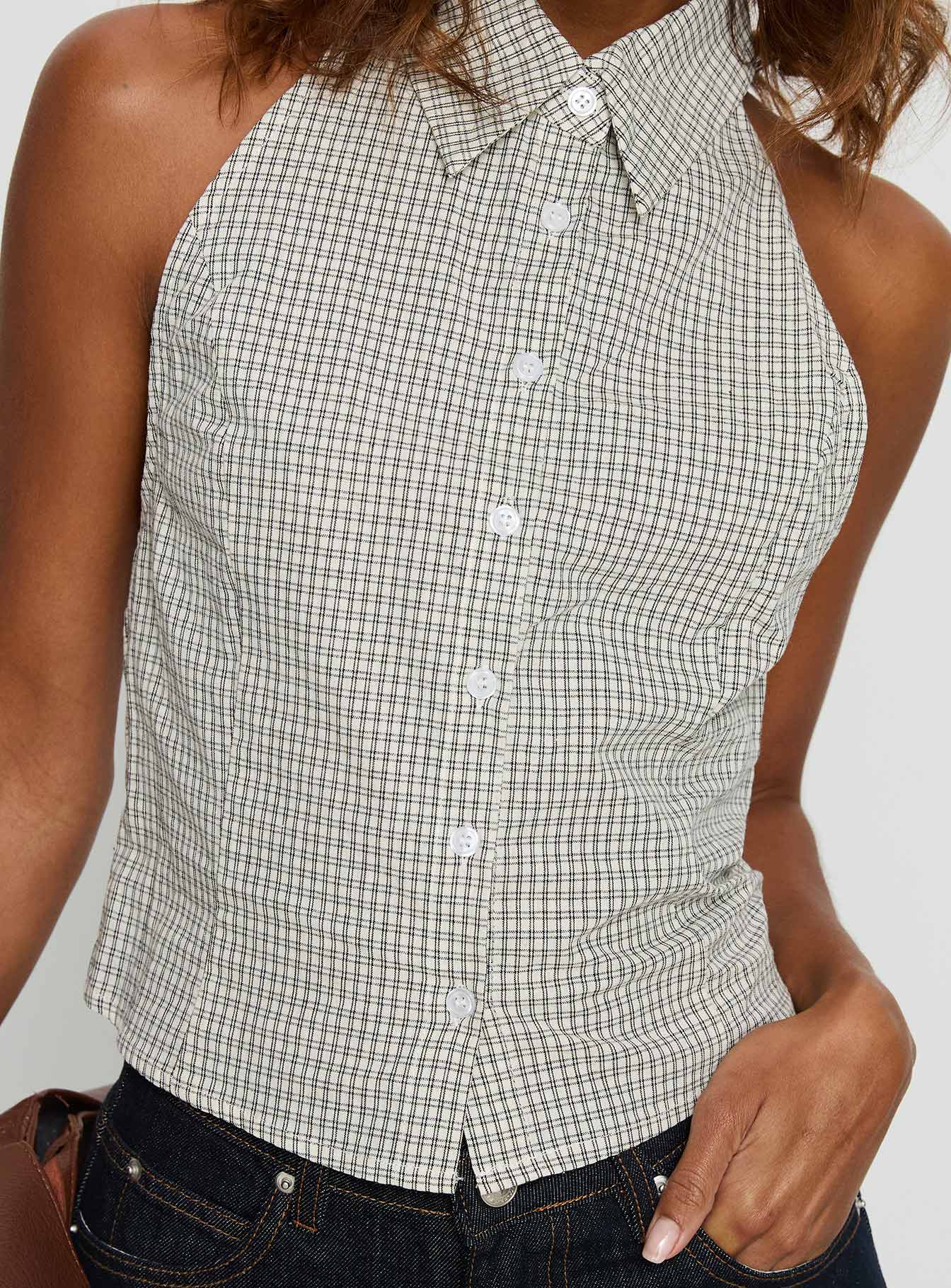 Different Dimensions Sleeveless Collared Top Check - Image 6