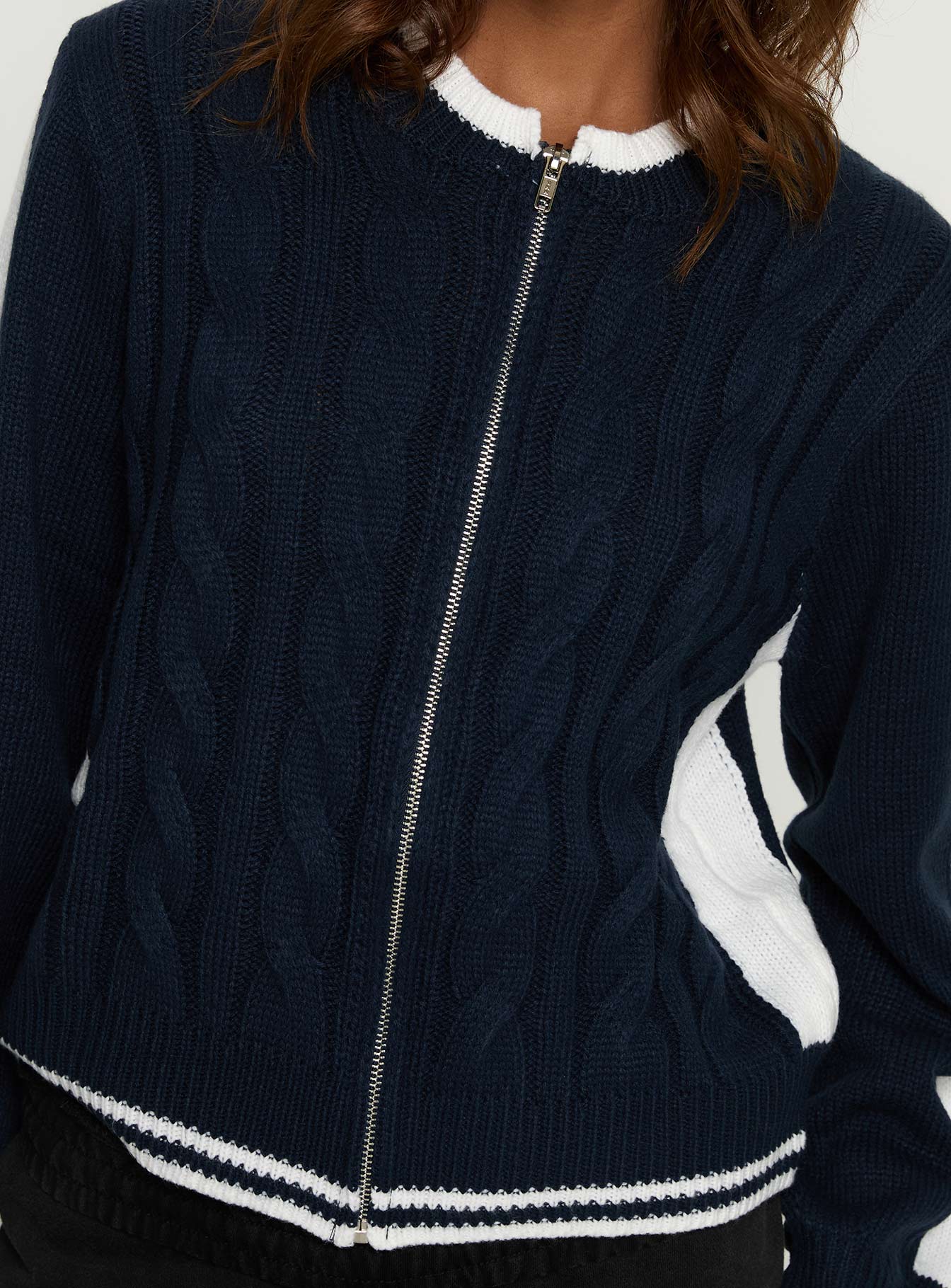 Tevyn Cable Knit Zip Through Knit Sweater Blue / Cream - Image 5