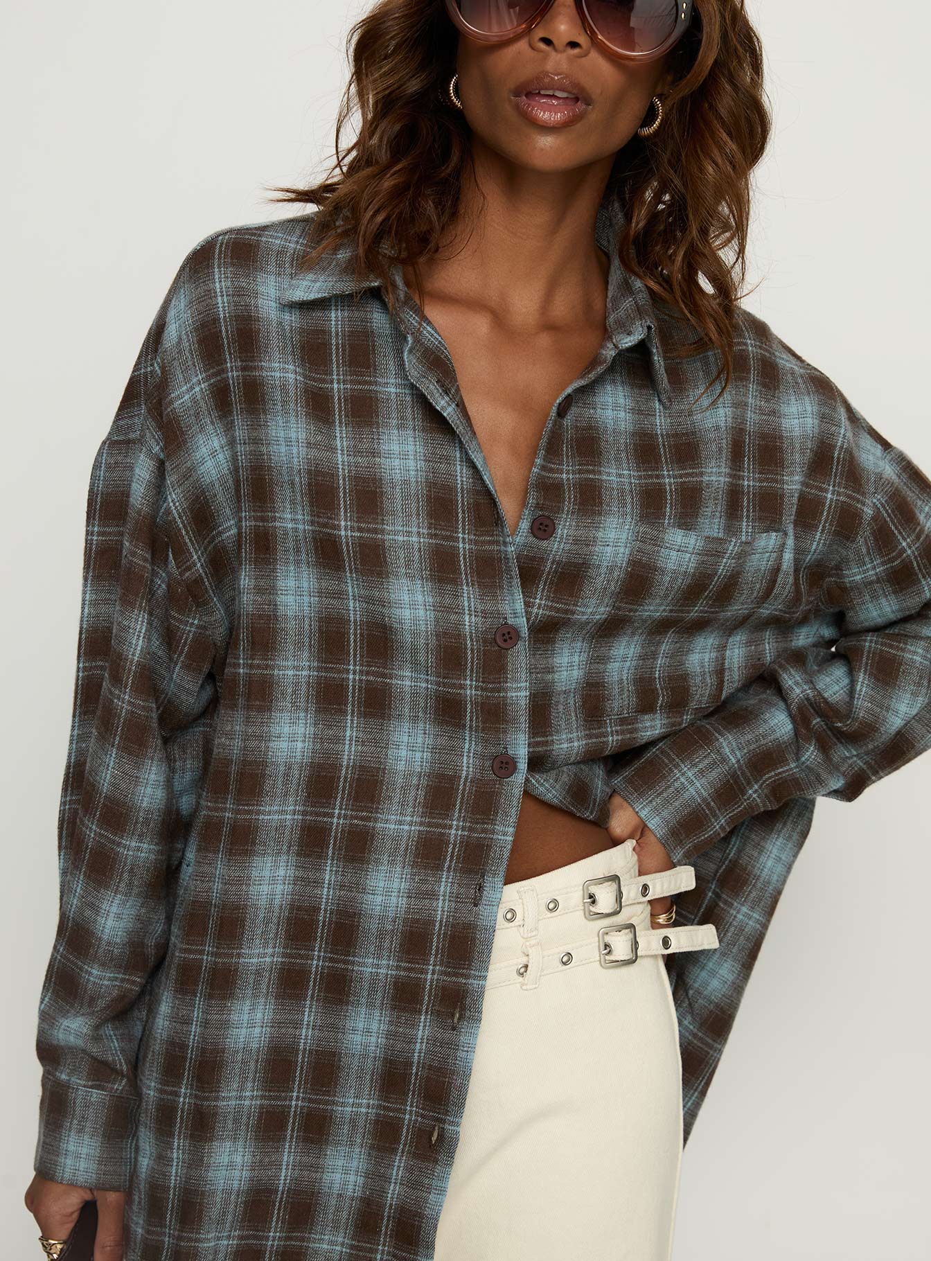 Perlita Long Sleeve Collared Shirt Brown Check - Image 6