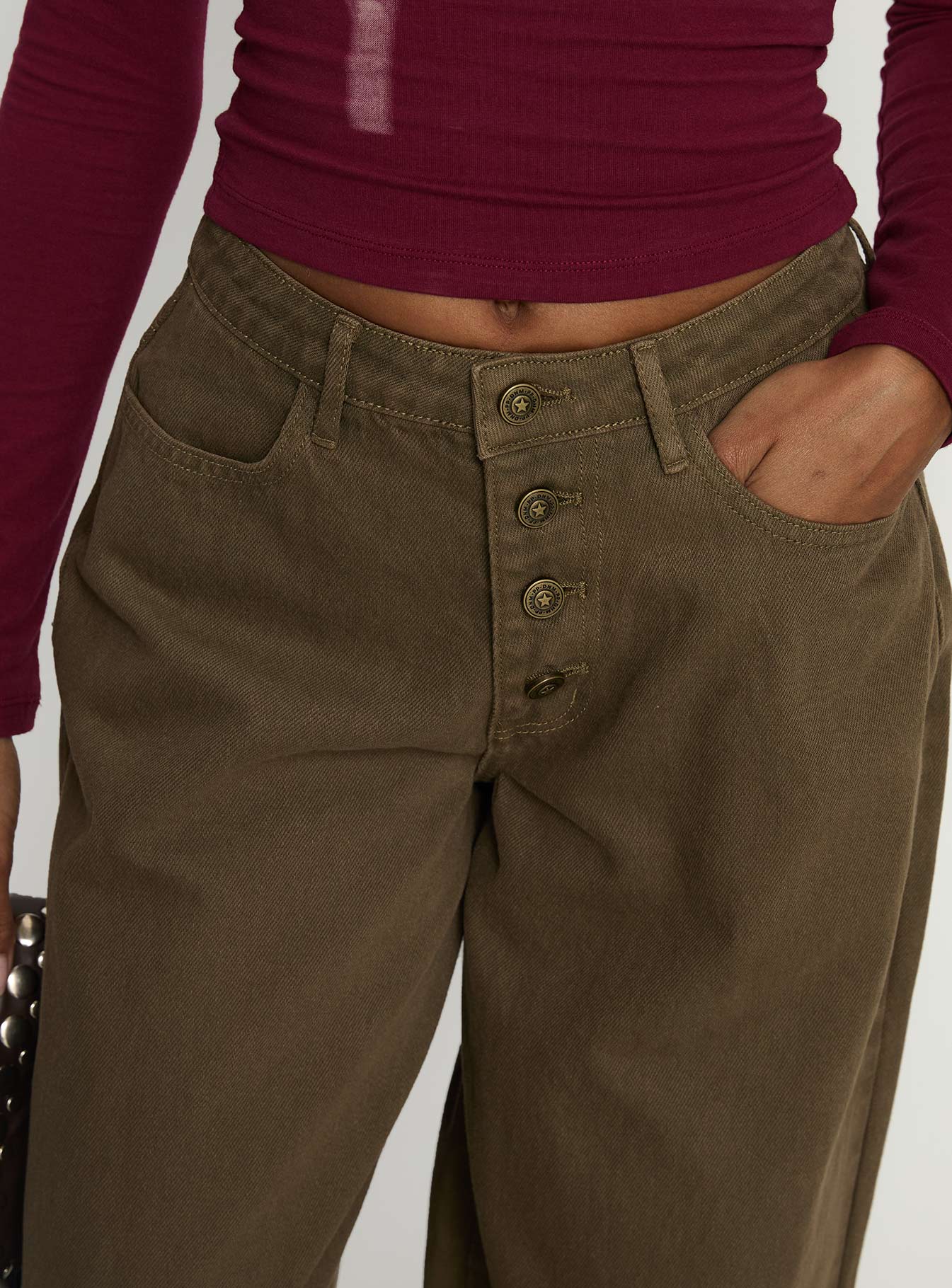 Naylor Mid Rise Wide Leg Jeans Olive - Image 6