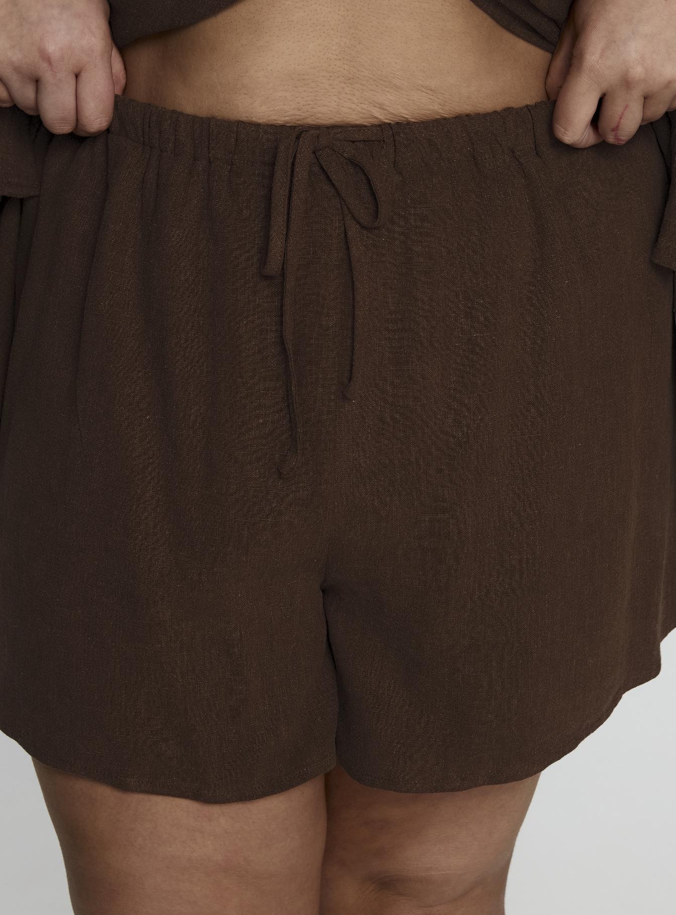 Peni Drawstring Linen Shorts Chocolate Curve - Image 6