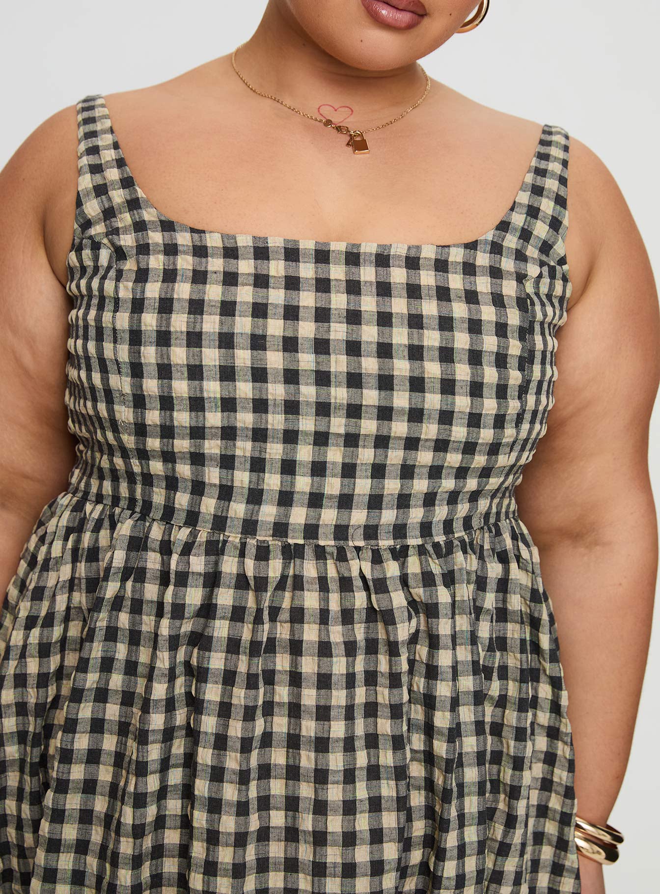 Cartmel Check Maxi Dress Black / Cream Curve - Image 6