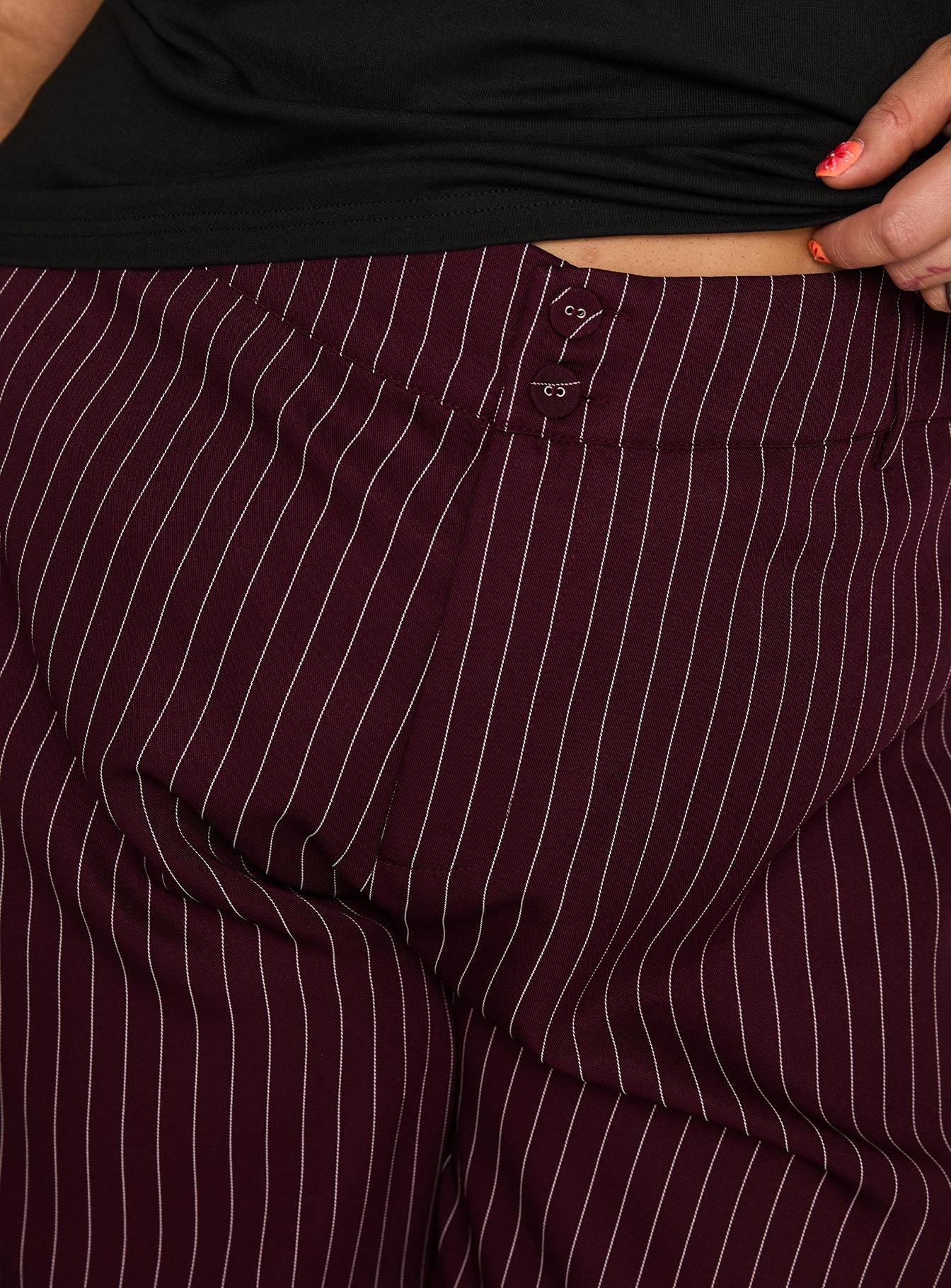 Lorenne Mid Rise Pant Burgundy Pinstripe Curve - Image 5