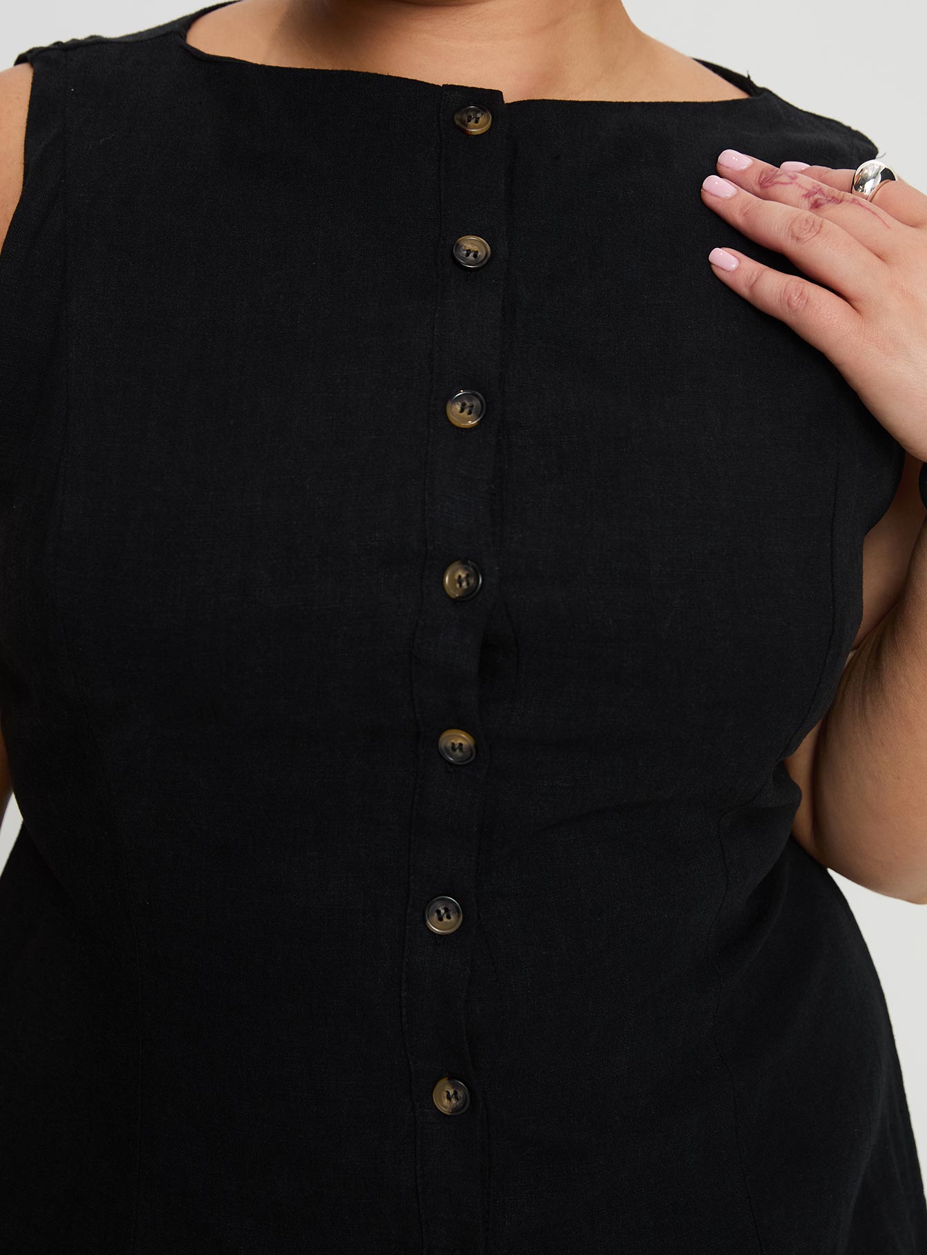 Dollie Linen Mini Dress Black Curve - Image 6