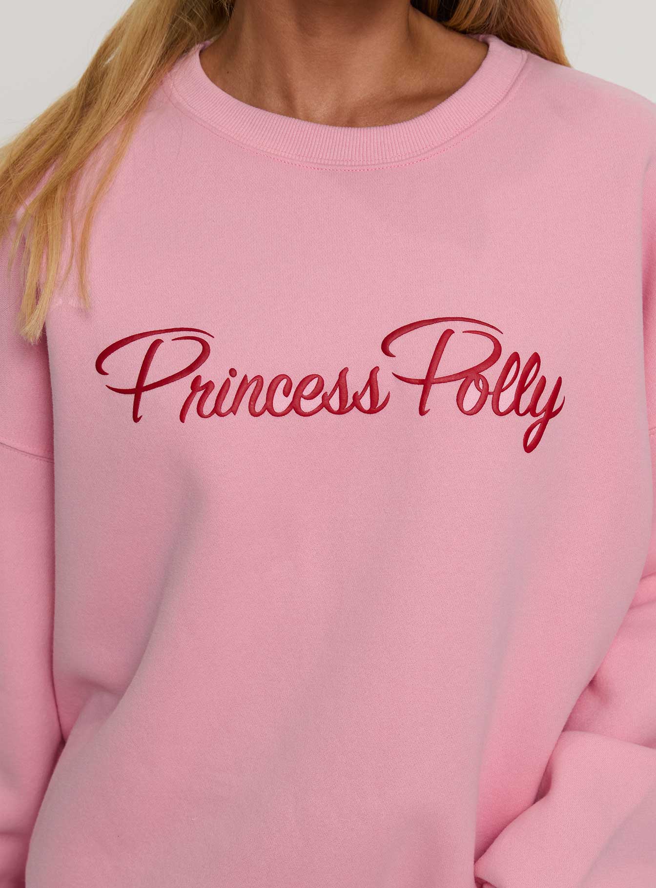 Princess Polly Classic Crew Neck Sweatshirt Bubble Text Pink - Image 5
