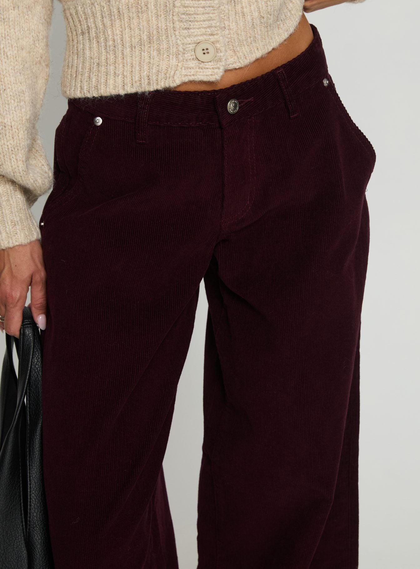 Jacynda Low Waist Wide Leg Corduroy Jeans Currant - Image 6