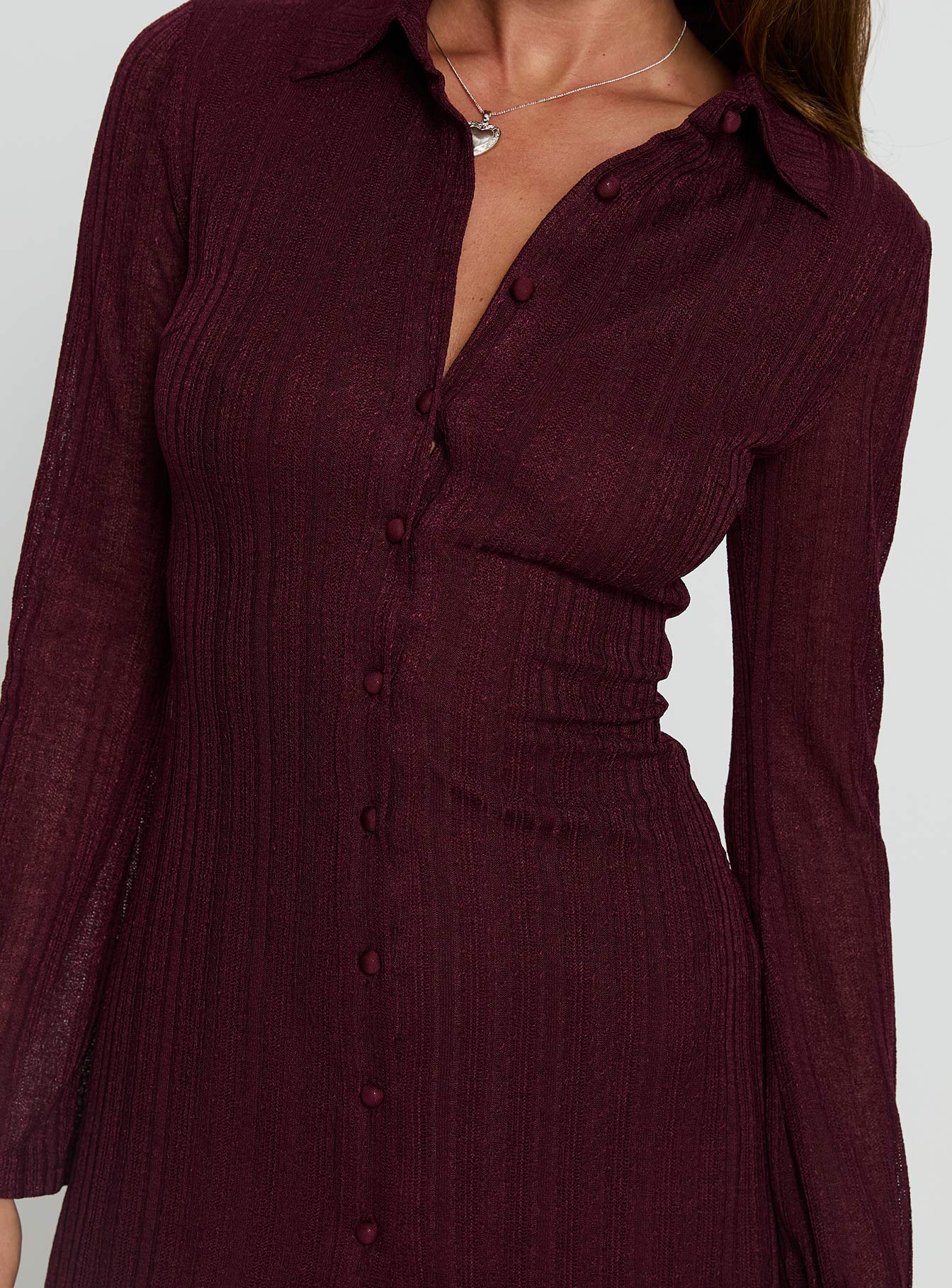 When You Sleep Long Sleeve Mini Dress Wine - Image 6