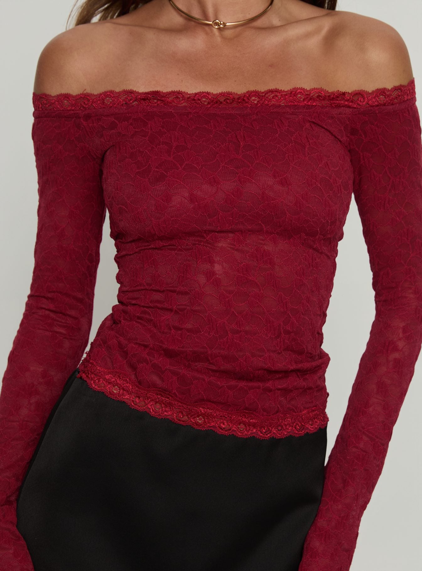 Mochapella Off The Shoulder Top Burgundy - Image 5