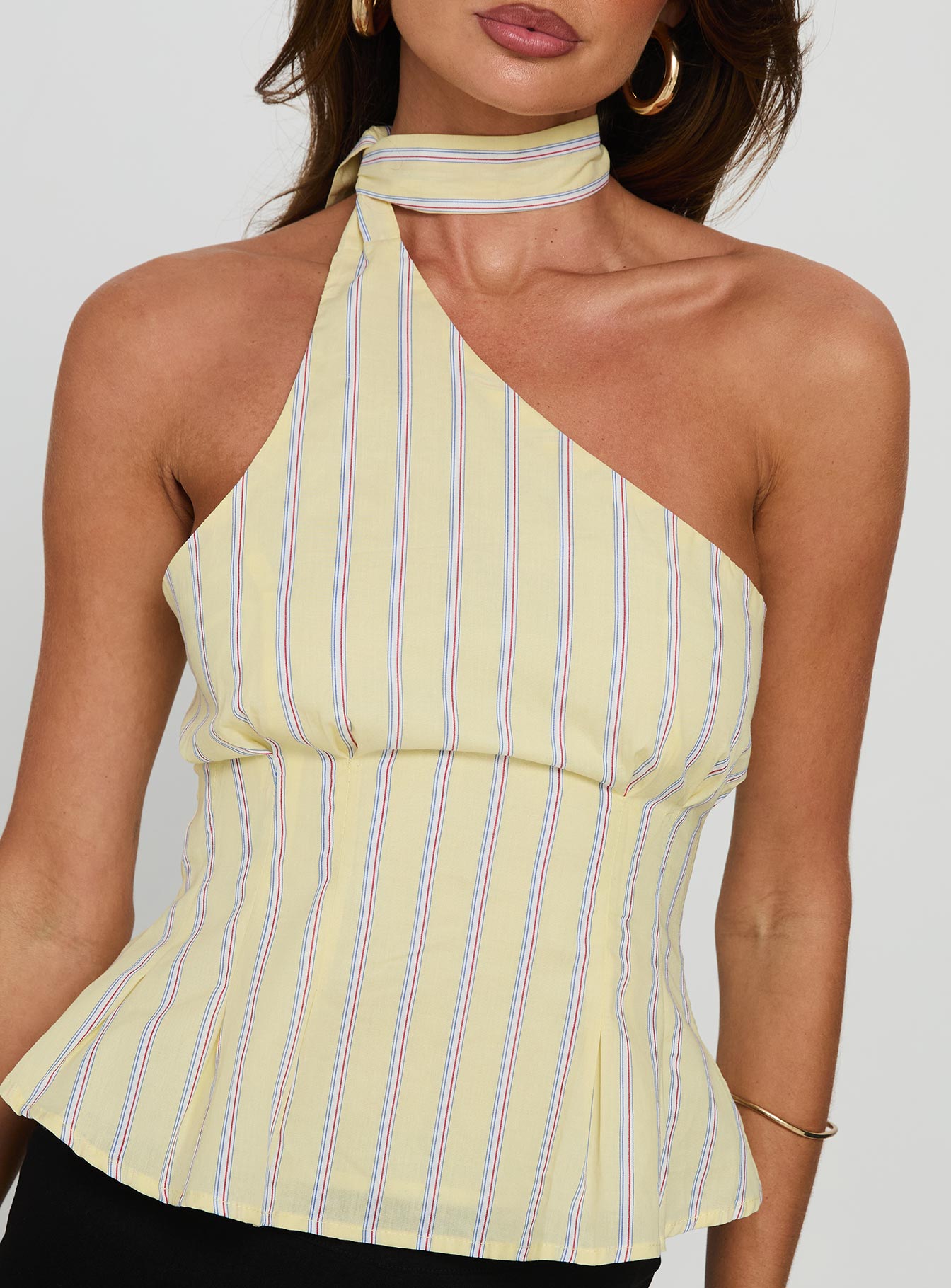 Zukaia One Shoulder Scarf Top Yellow Stripe - Image 6