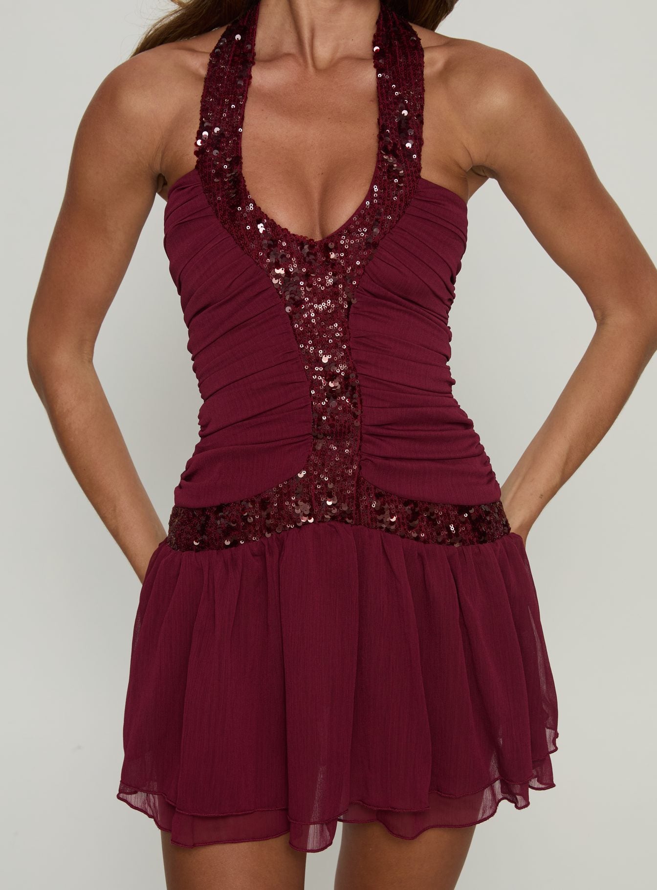 Aisleigh Sequin Halter Mini Dress Berry - Image 6