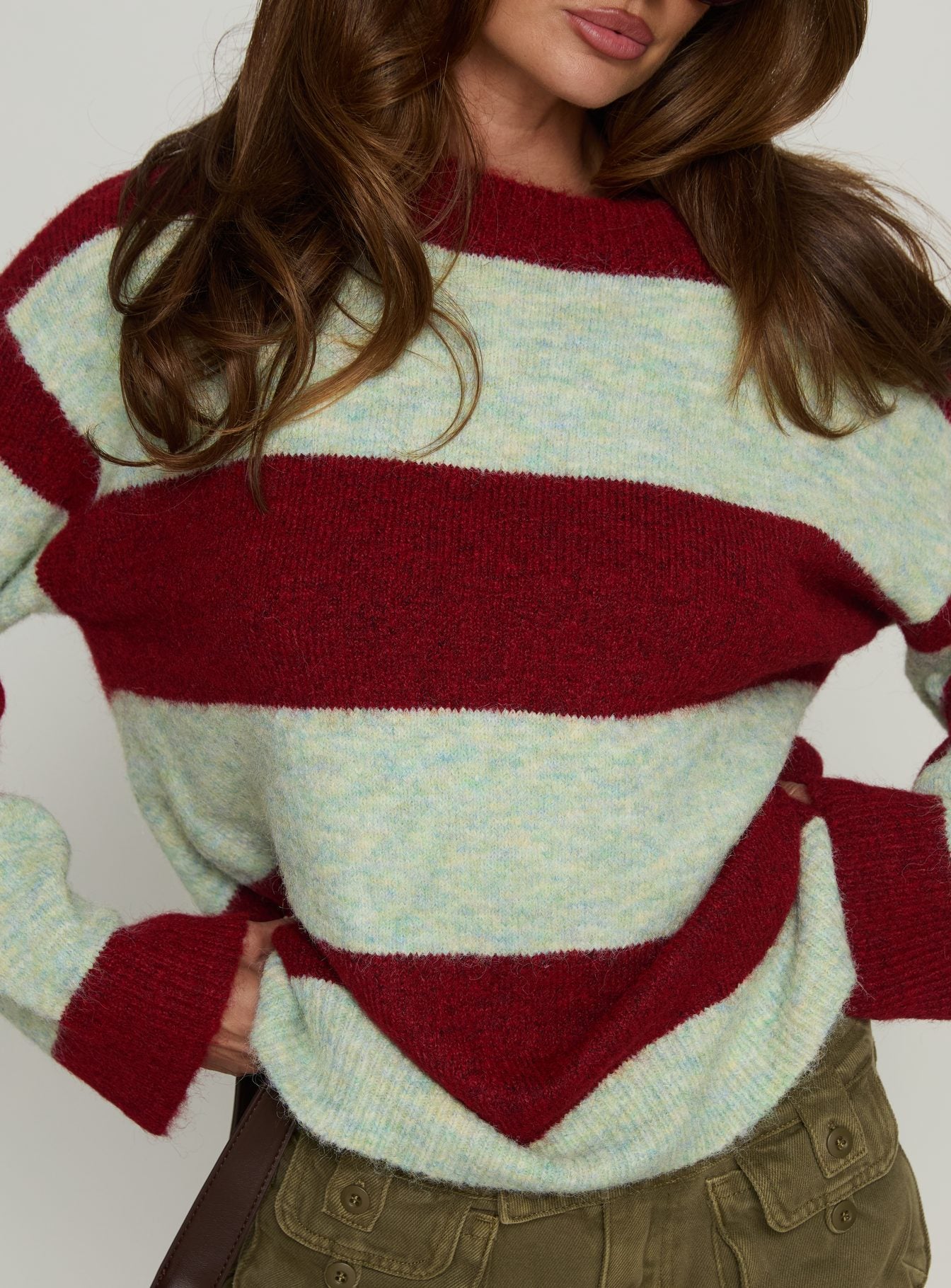 Nesha Fluffy Knit Sweater Red / Blue Stripe - Image 5