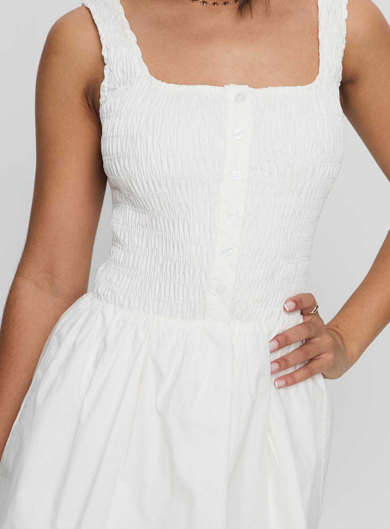 Aurelise Shirred Mini Dress White - Image 6