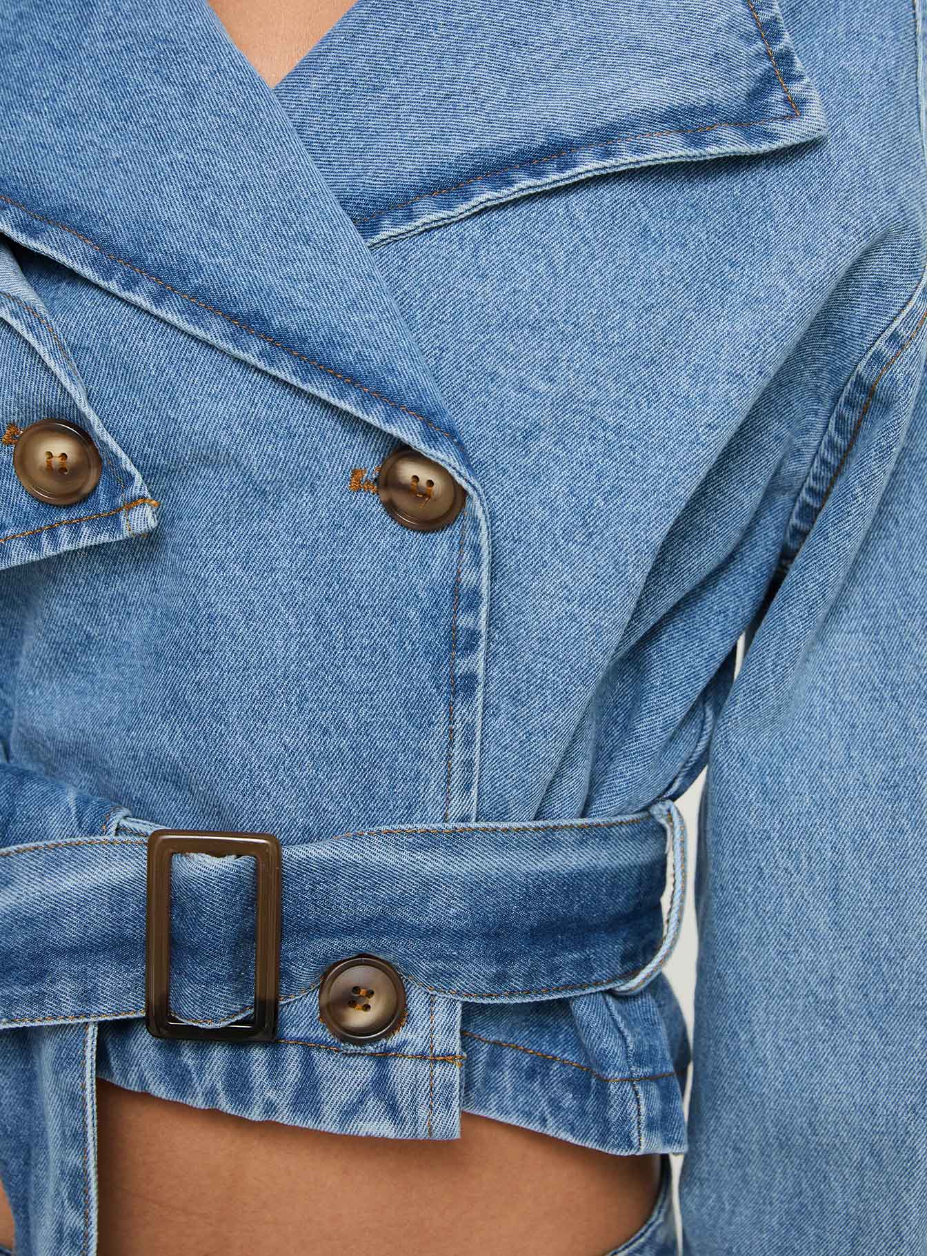 Aurelio Cropped Denim Trench Coat Light Denim Wash - Image 5