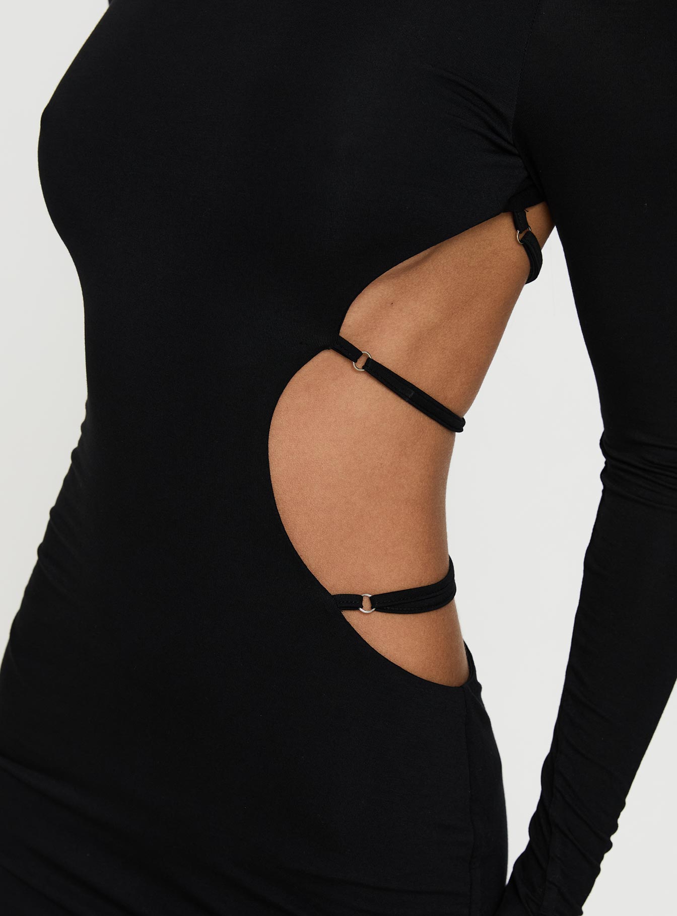 Rowin Long Sleeve Cut Out Mini Dress Black - Image 6