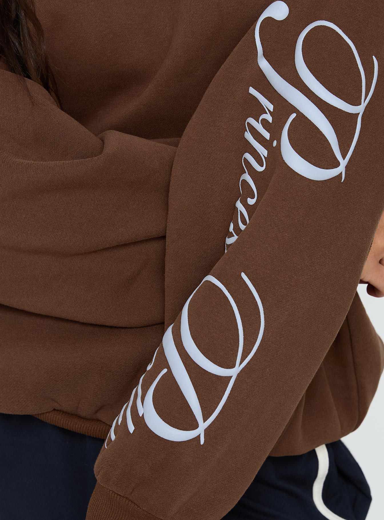 Princess Polly Script Text Graphic Hoodie Brown / Blue - Image 6