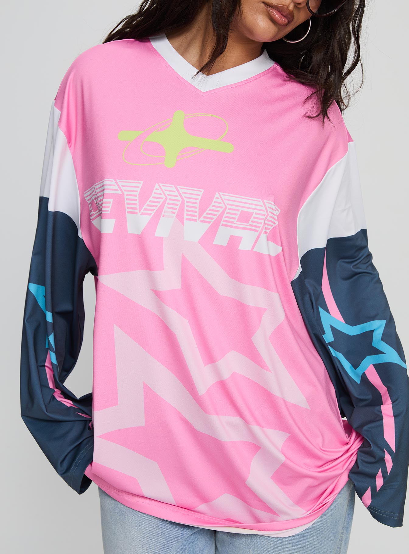 Revival Moto Long Sleeve Jersey Top Pink - Image 5