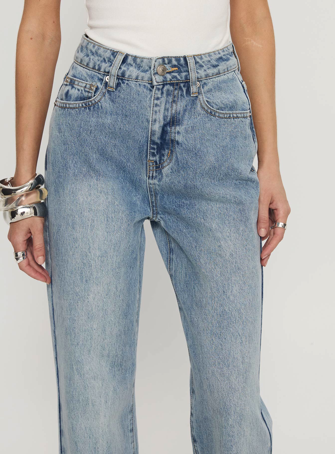 Florida Keys Mid Rise Straight Leg Cuffed Jeans Light Blue Wash - Image 6