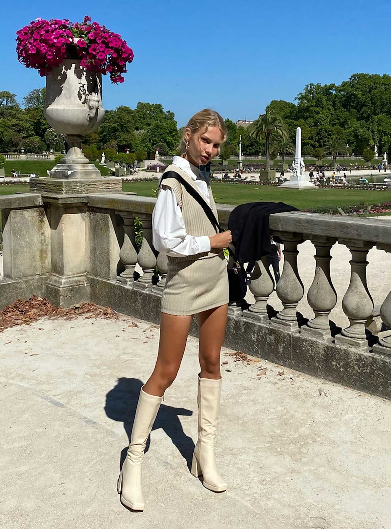 Saddle Knit Mini Skirt Beige - Image 6